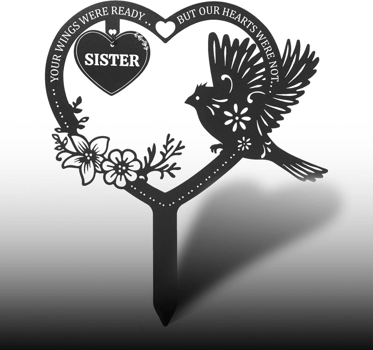 Grave Decorations for Cemetery – Sister Metal Memorial Grave Markers, Heart Memo