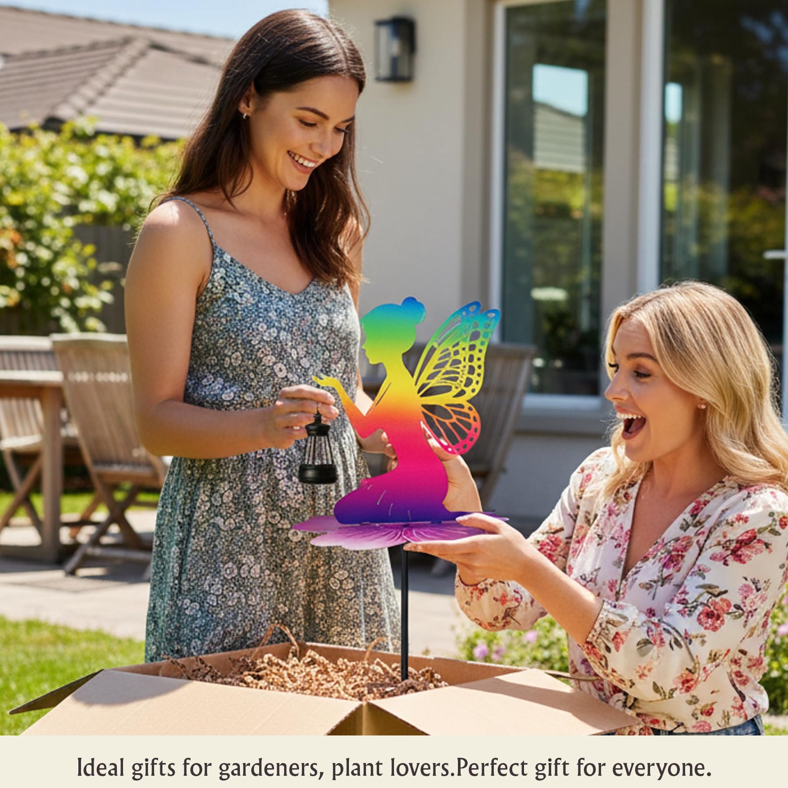 Iridescent Solar Fairy Garden Stake 21″ LED Lantern for Outdoor Decor