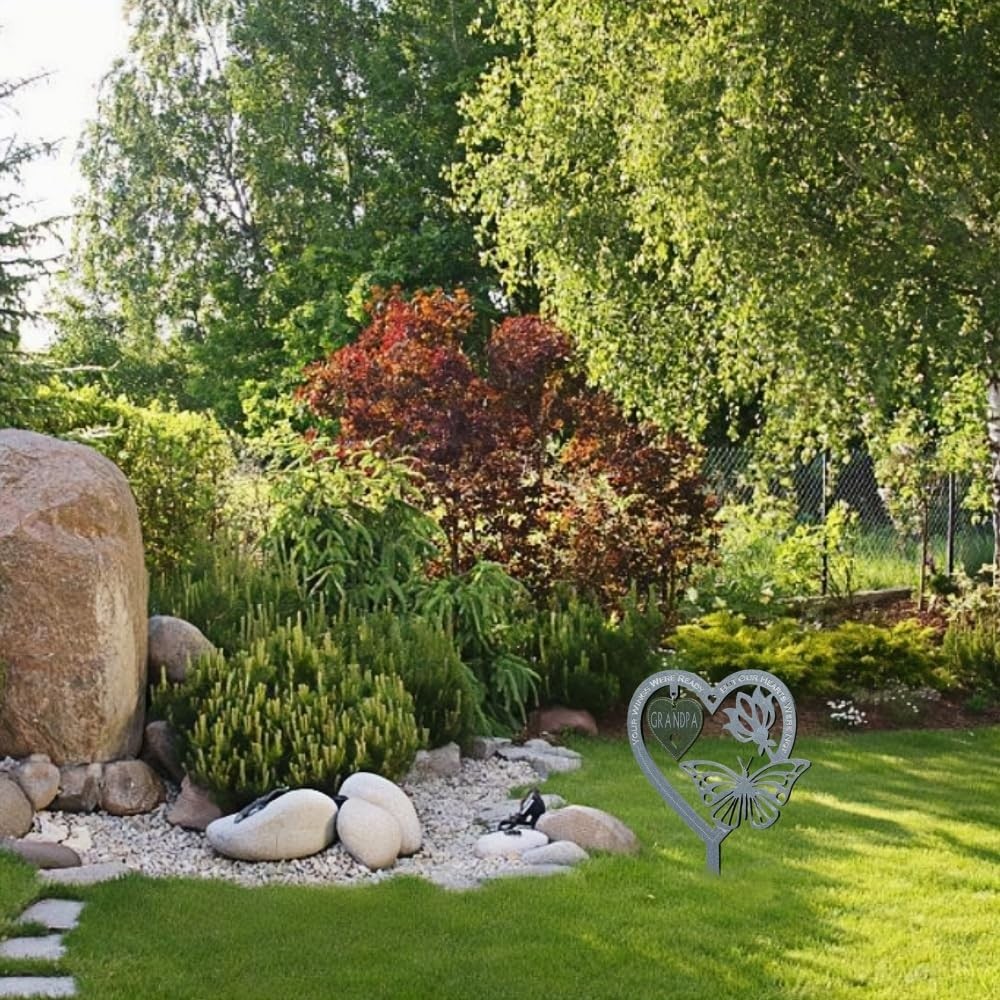 Heart Shaped Metal Grave Markers for Grandpa – Waterproof Cemetery Decorations