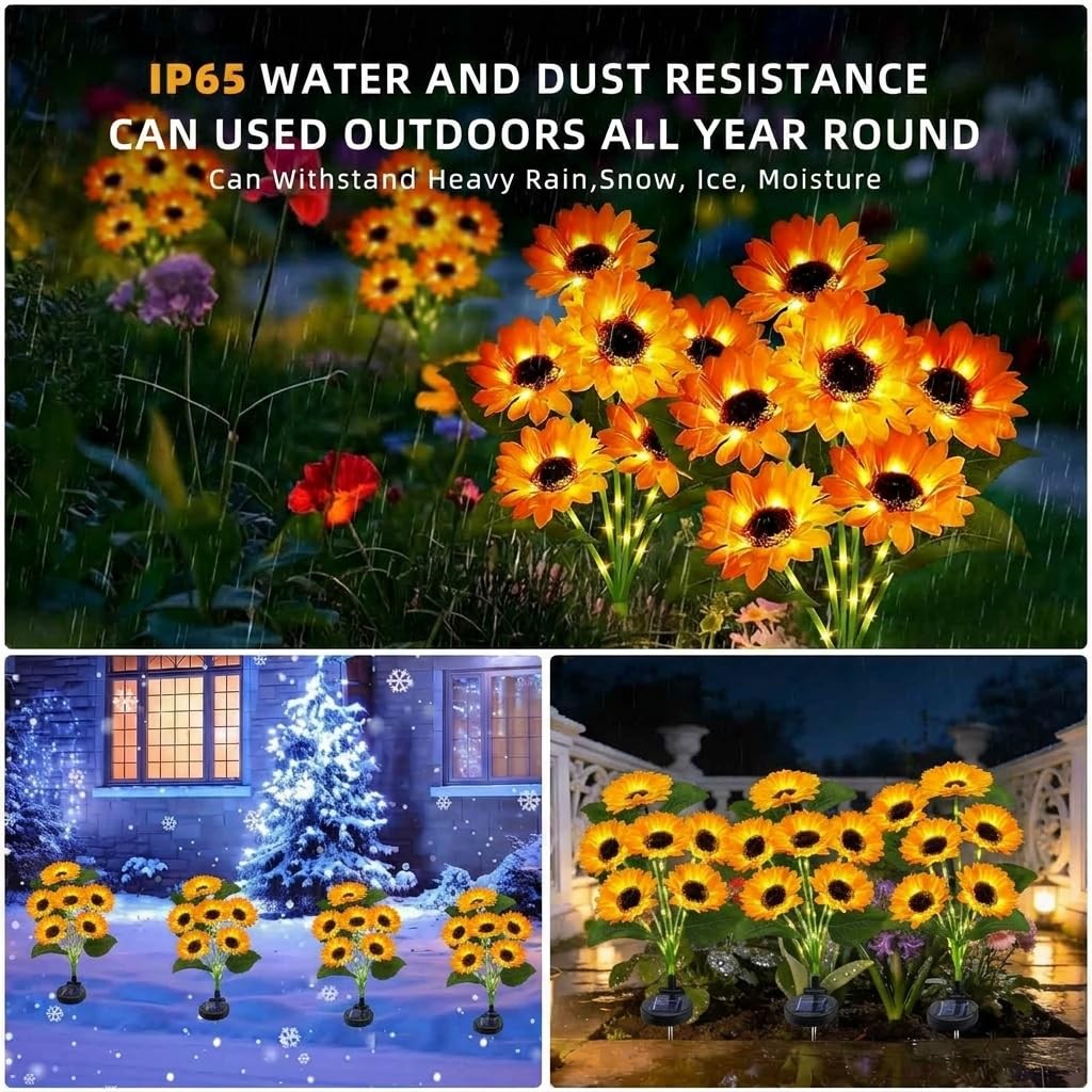 Solar Sunflower Lights Outdoor Waterproof Garden Yard Decor, 2 Pack with 12 L…