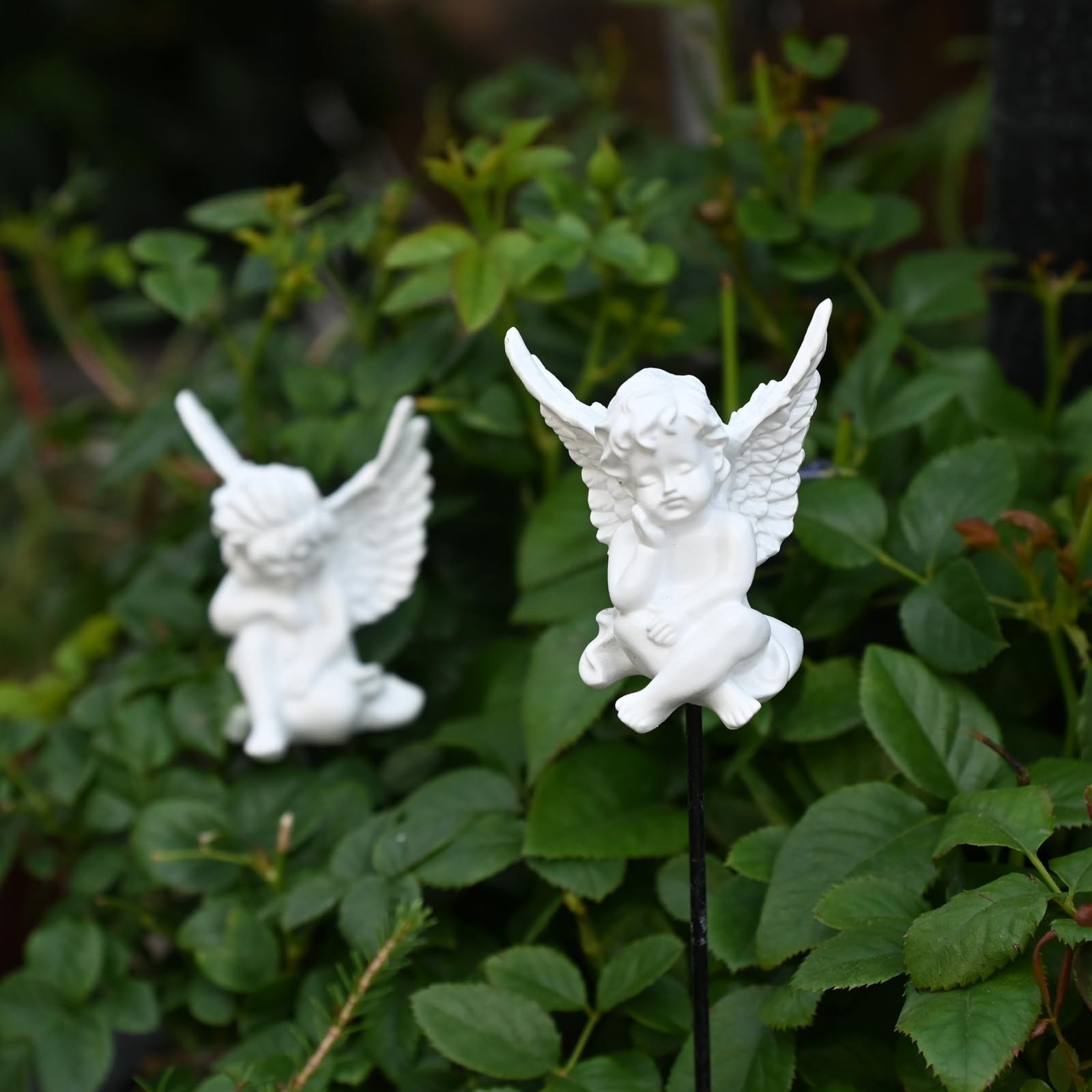 Set Of 2 Decorative Garden Stakes Small Angel & Cherub Memorial Ornaments
