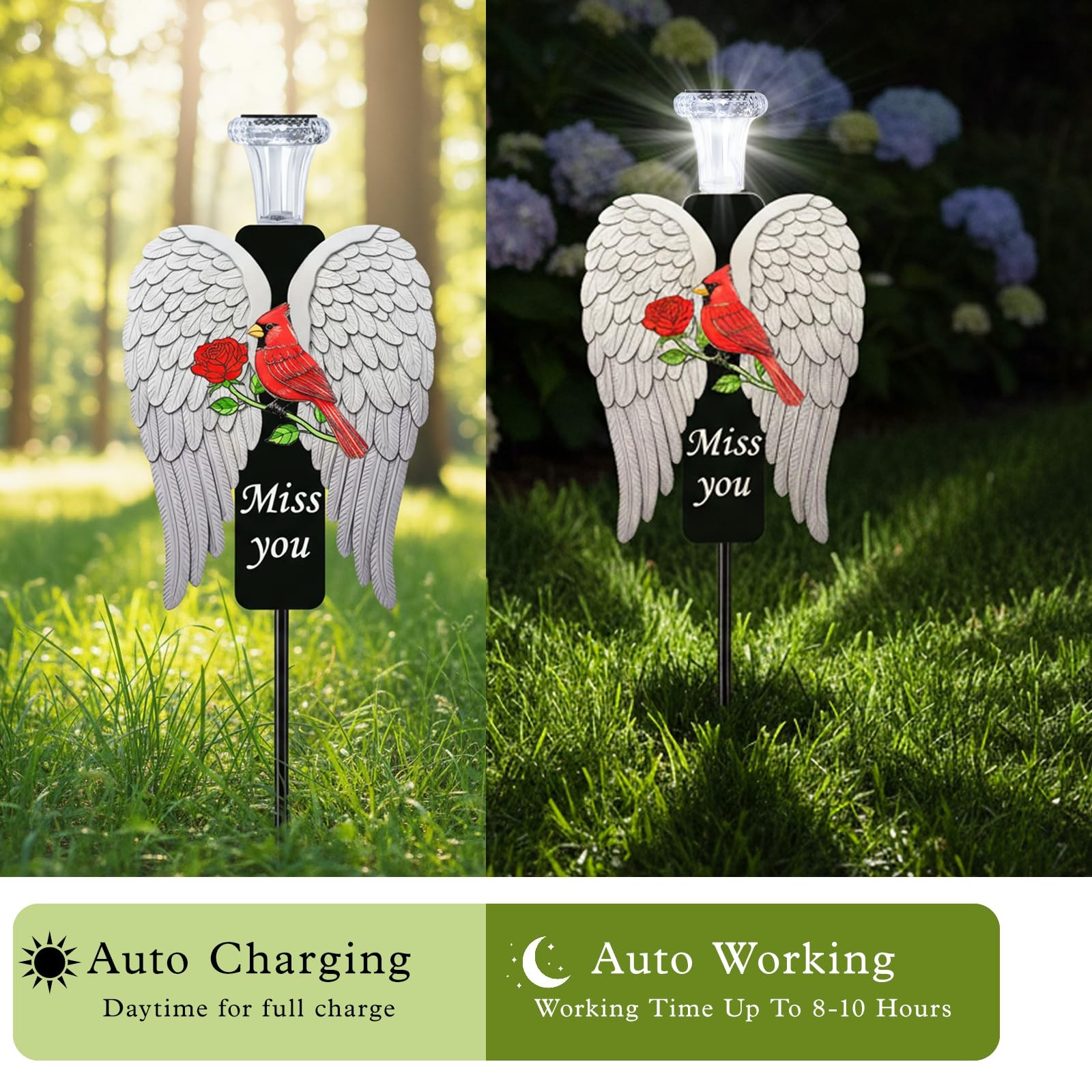 20Inch Solar Angel Wings Memorial Stake Metal Grave Decorations, Sympathy