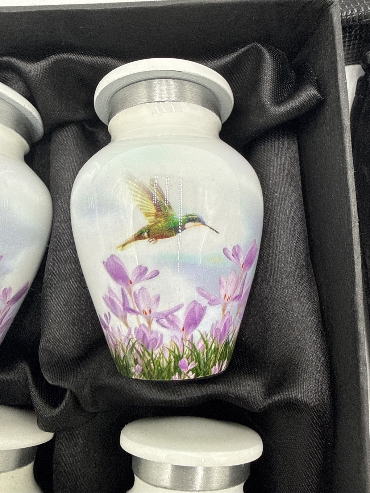 4 White Hummingbird Keepsake Urns Mini Memorial Ashes Human Pet Set