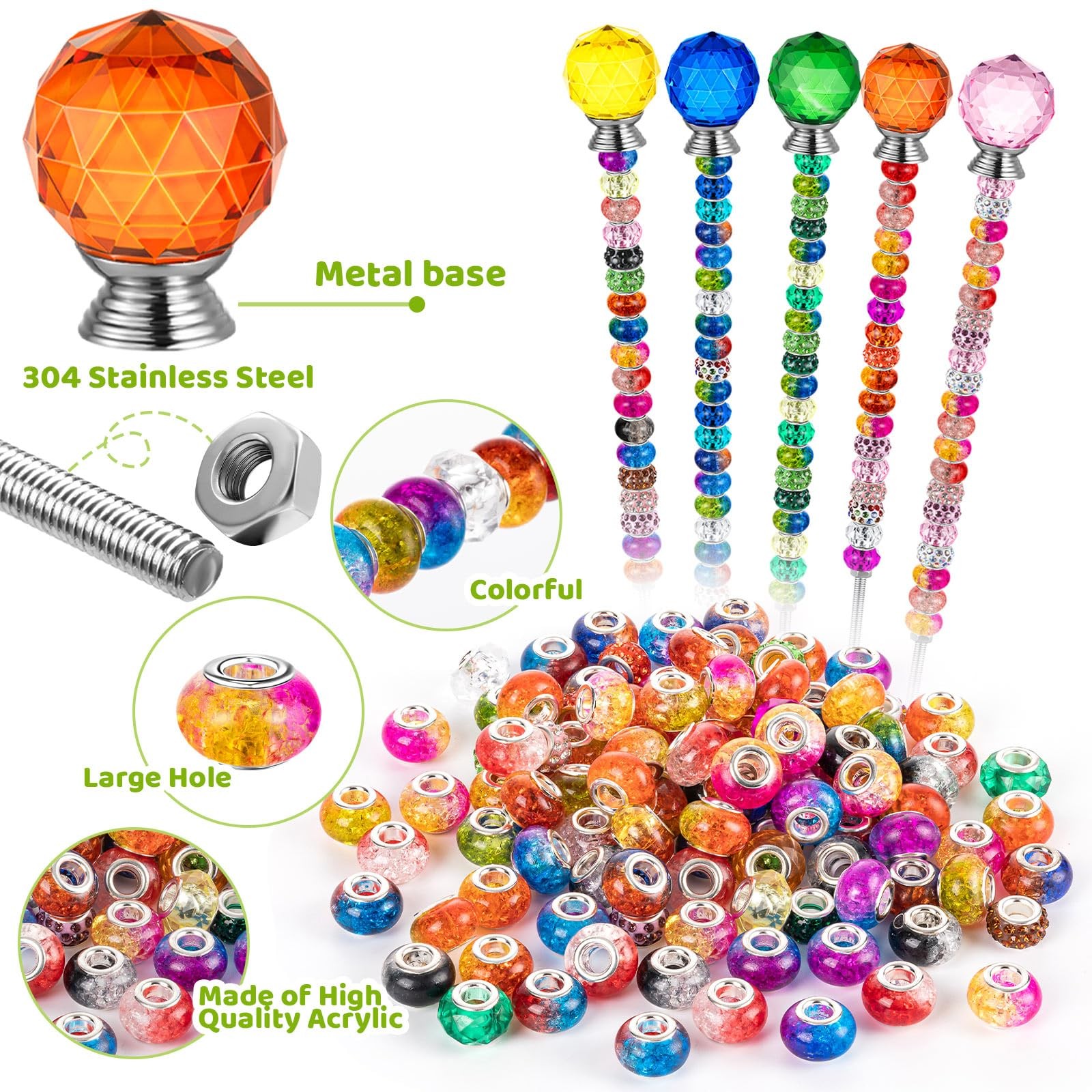 230 Pcs Beaded Garden Stakes DIY Fairy Wand Kit Colorful Outdoor Decor