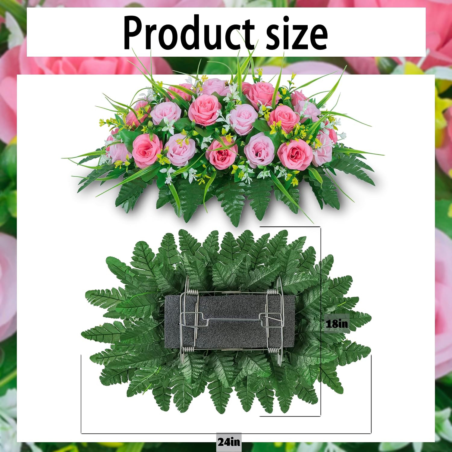 Cemetery Tombstone Flower Saddle – Outdoor Grave Decorations – Non-Bleed Colors,
