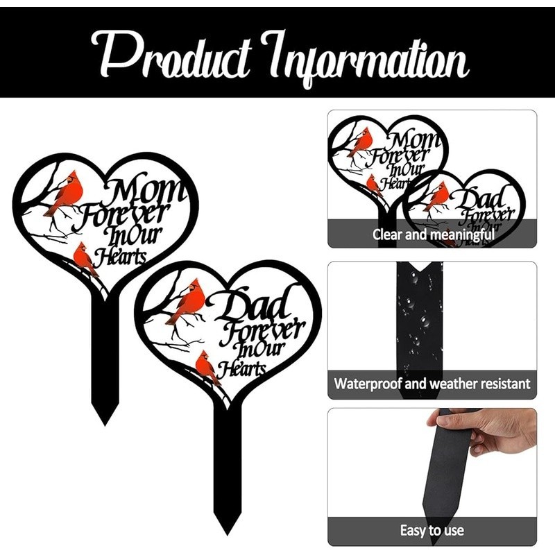 Heart Shaped Metal Memorial Plaque Mom Dad Garden Cemetery Grave Marker New