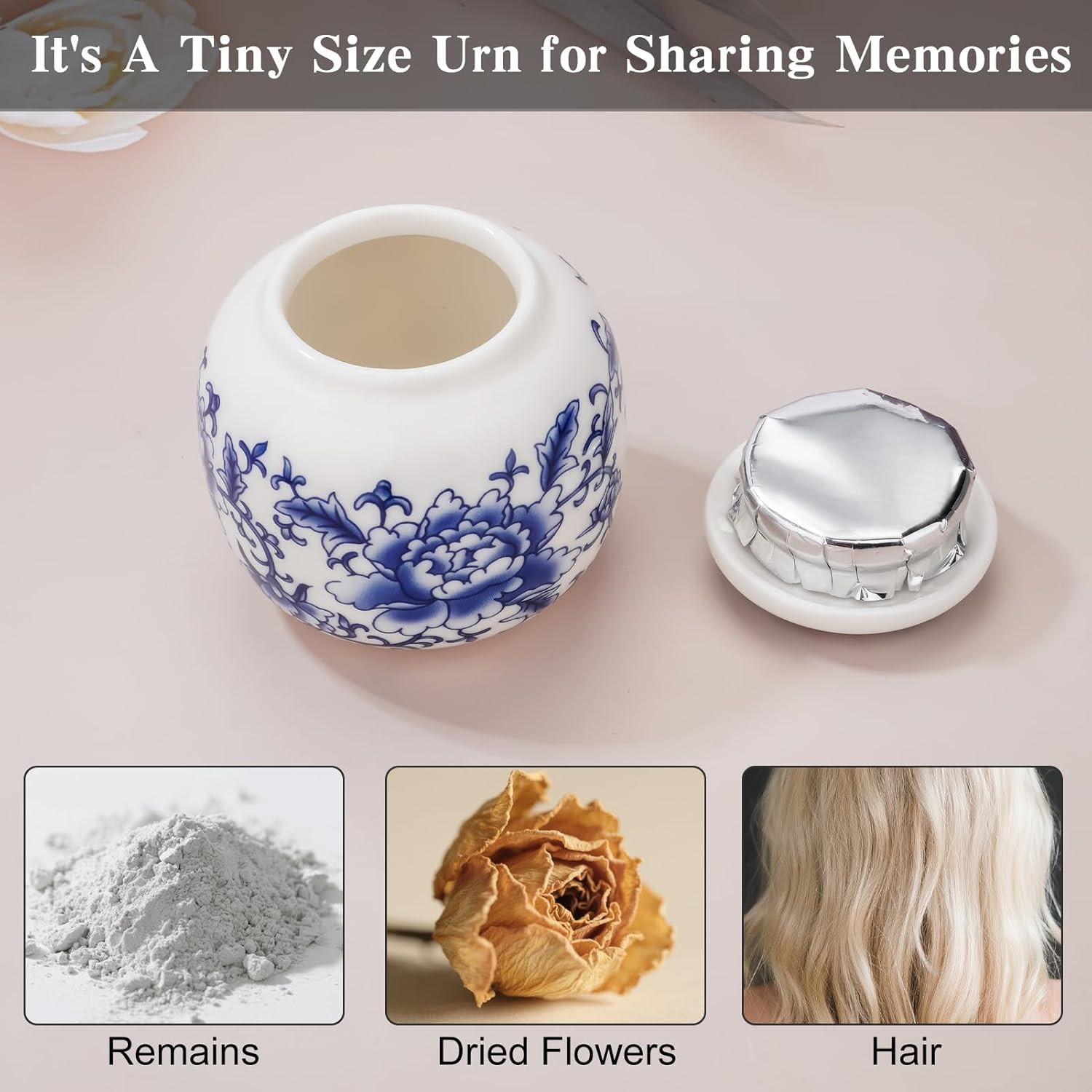 Small Urns for Human Ashes, 2.44 Inches Qinghua Porcelain Mini Urns for Human As