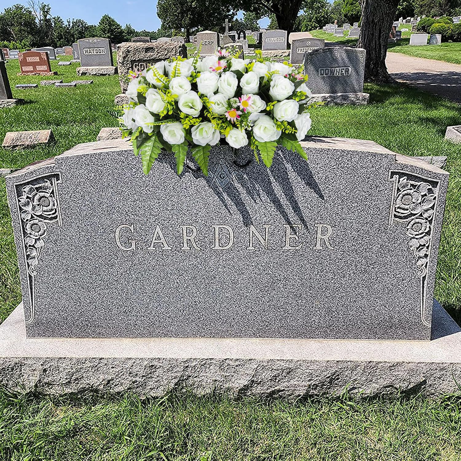 Artificial Headstone Flower Saddle, Cemetery Flowers for Grave, Cemetery Saddles
