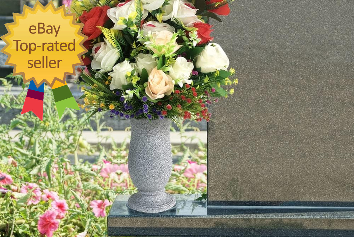 Grave Vase for Cemetery Memorial Grave Decoration Marble Color with Ground