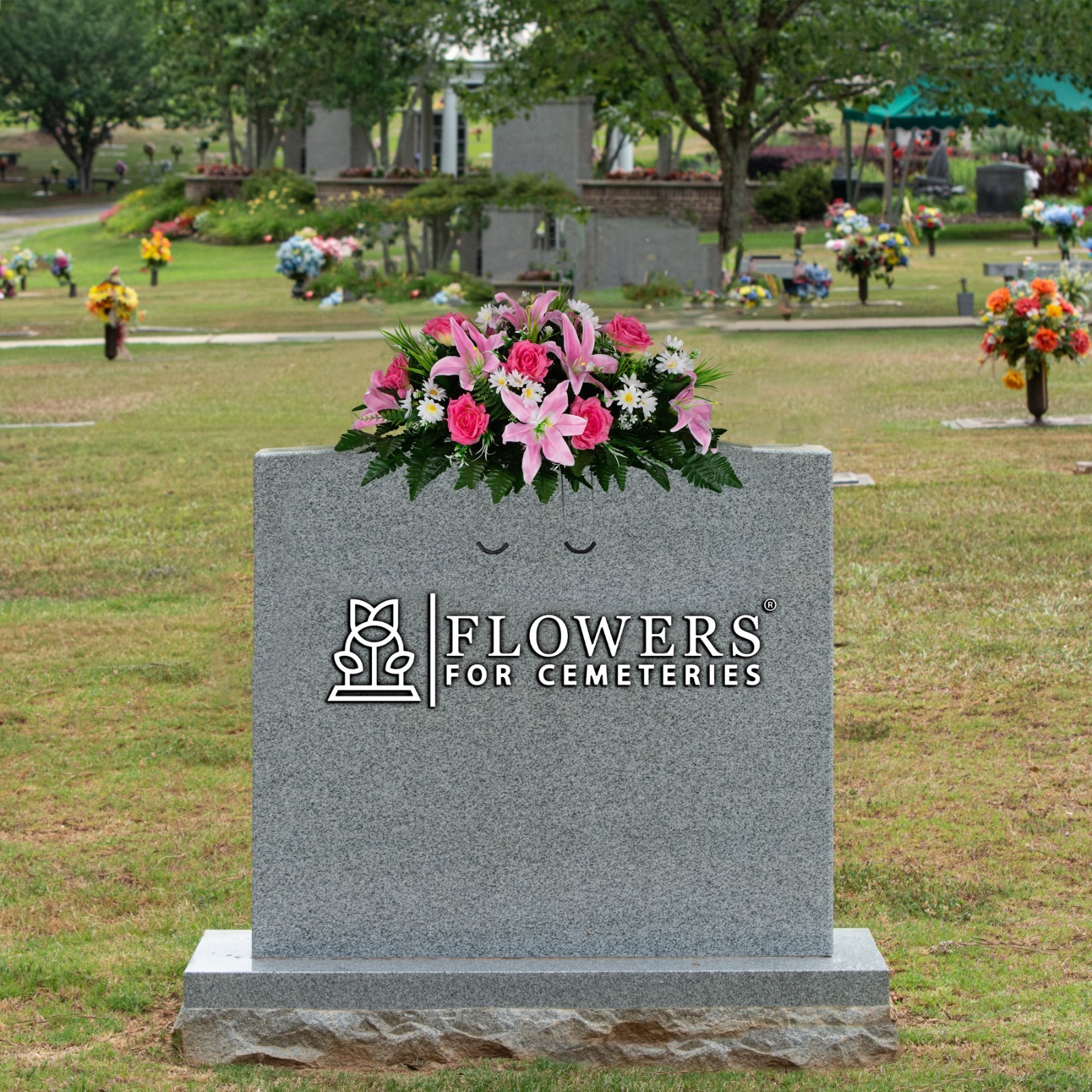 Artificial Cemetery Saddle- Pink Lily and Rose with White Daisies
