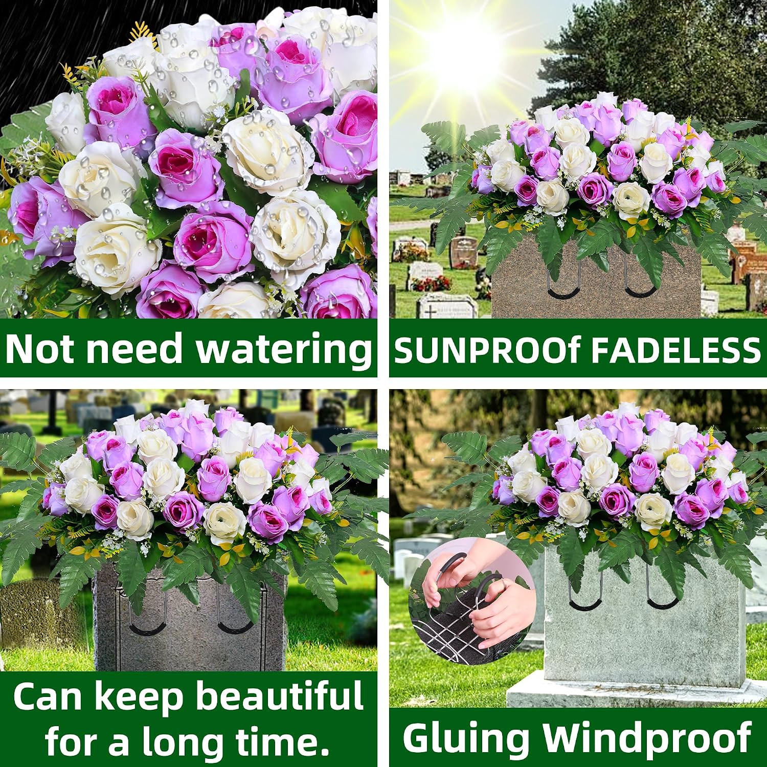 Artificial Cemetery Flower Saddles, Rose Headstone Flower Saddle Outdoor Grave D