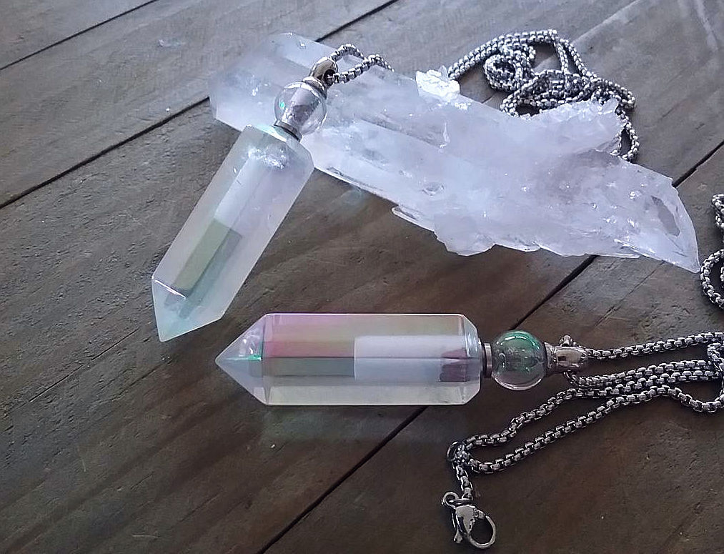 ANGEL AURA CRYSTAL Urn Necklace, Ashes Keepsake, Gemstone Memorial URN