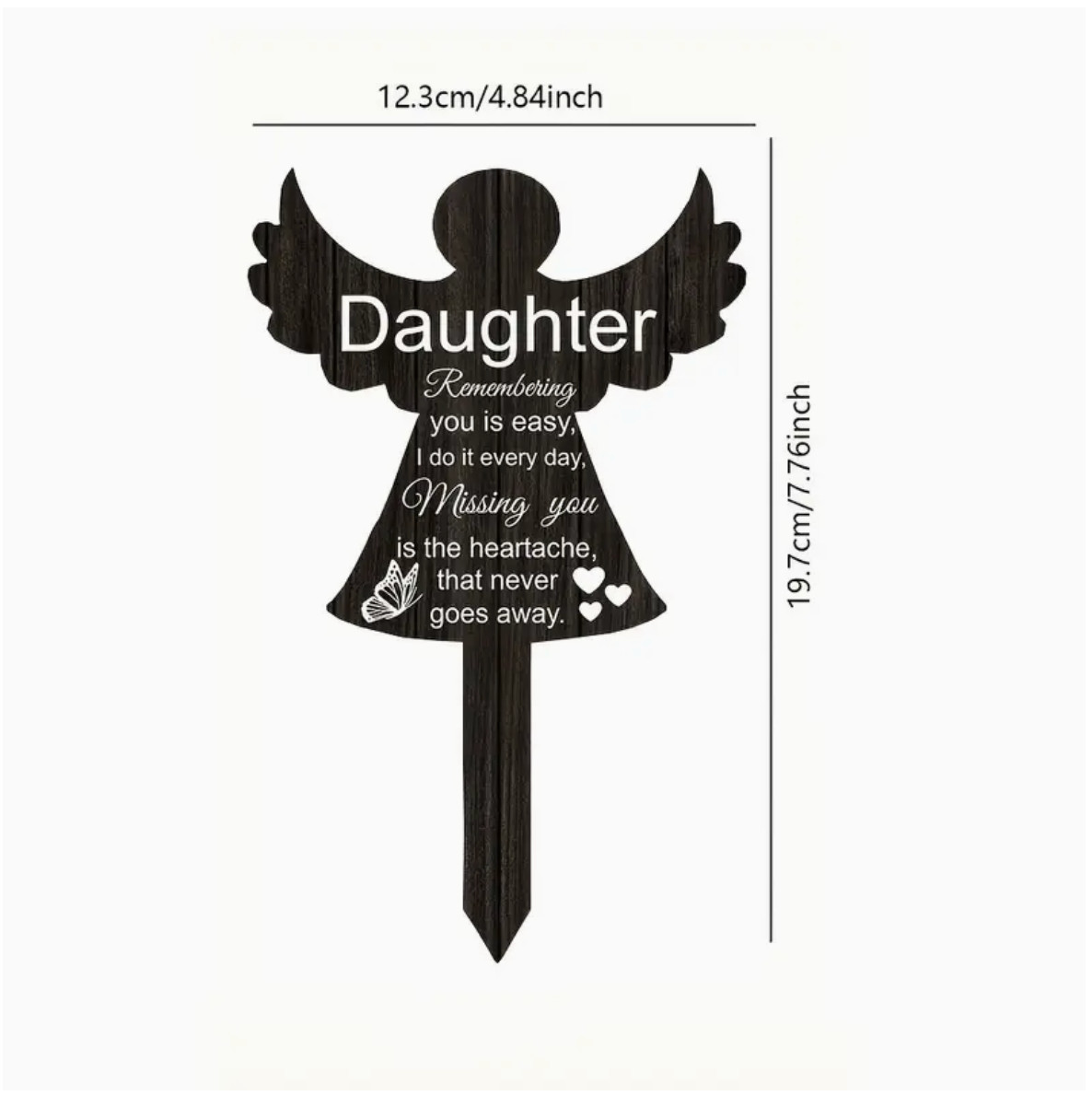 Miss You Memorial Headstone/Graveside Stake for Daughter. Black/White, 8″x5″