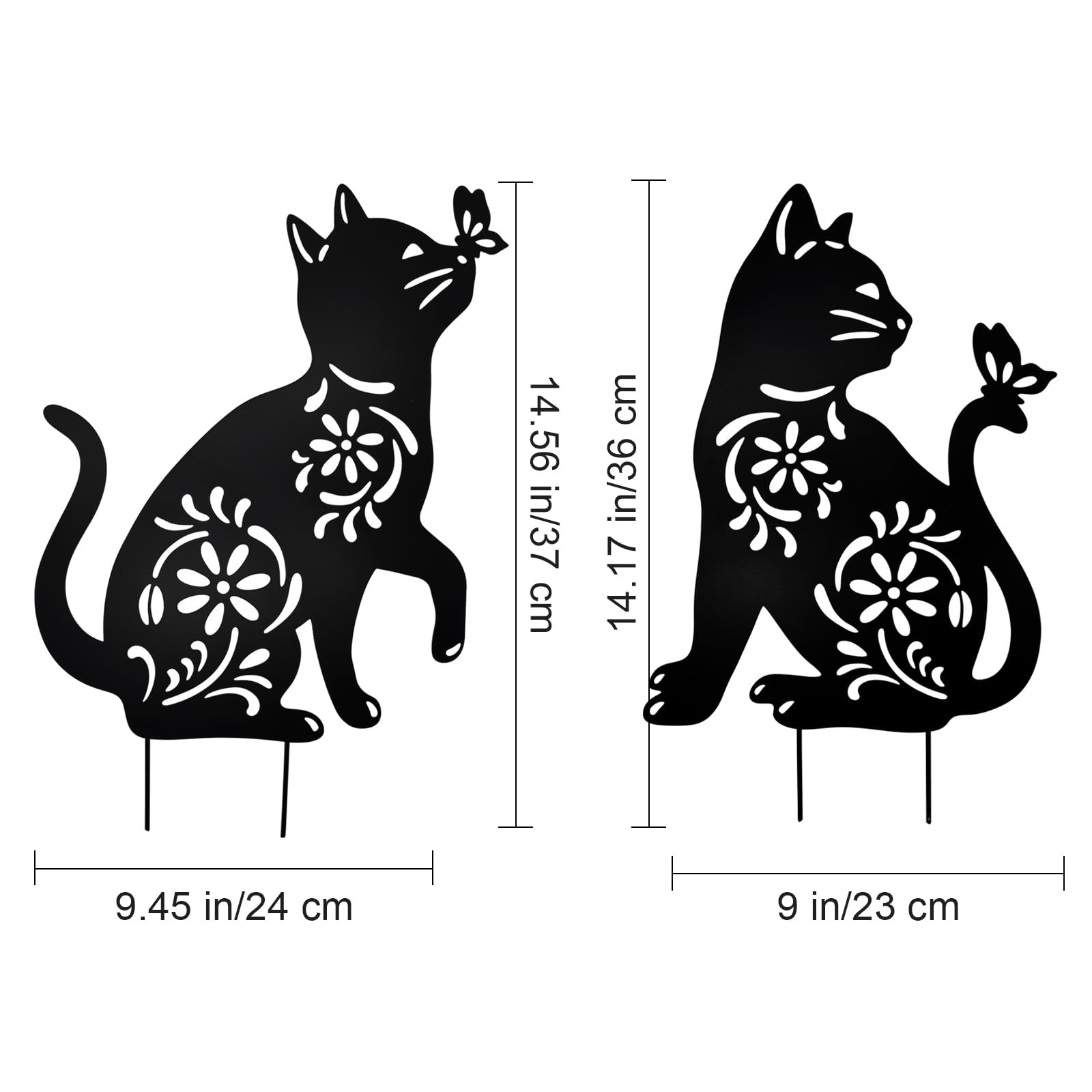 2 Pack Metal Cat Stakes Garden Decor Stakes Black Cat Silhouette Statue for O…