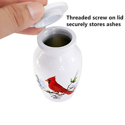 Mini Cremation Urn Metal Screw Lid White Cardinal 2.9 Inch Remains Keepsake