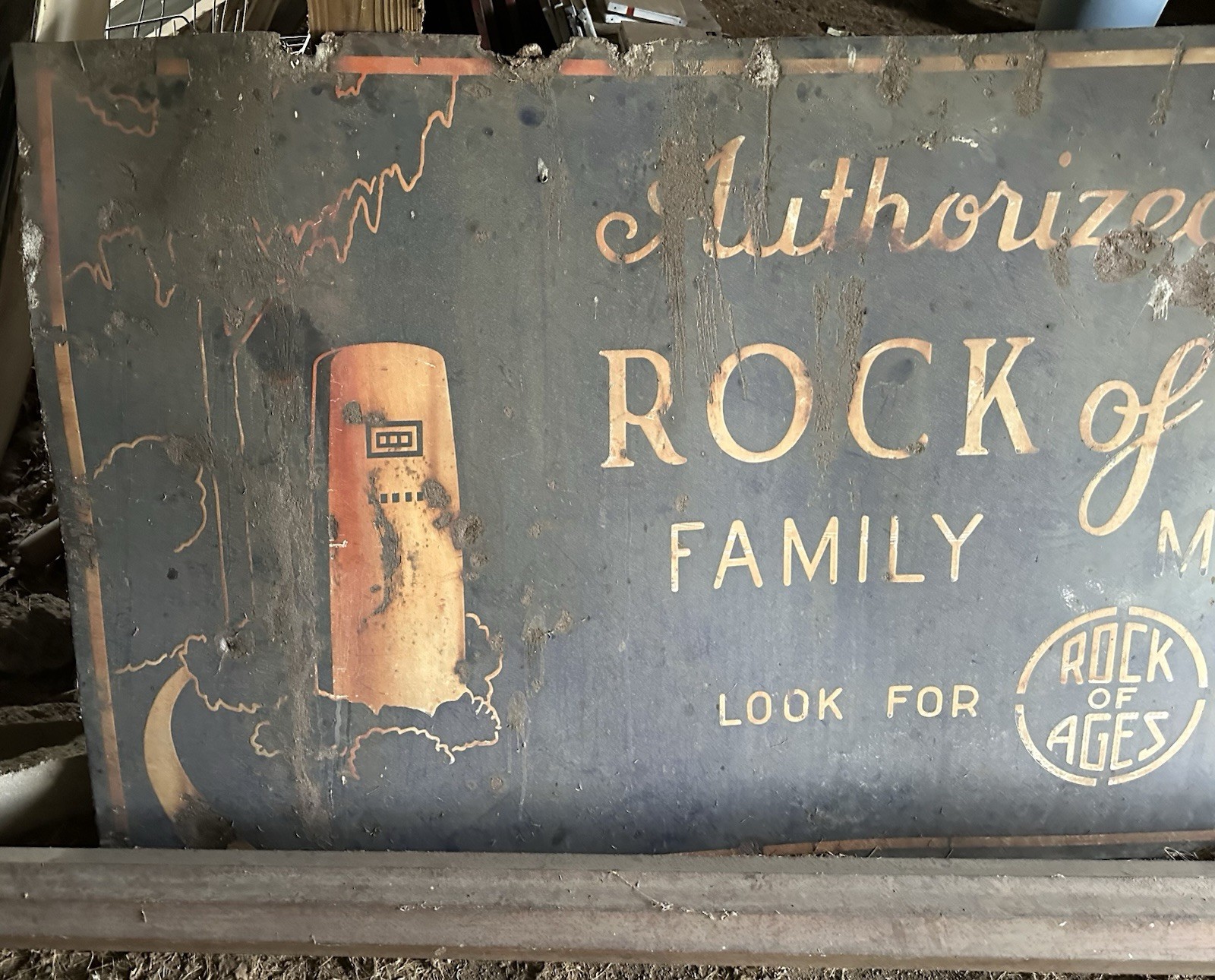 LARGE Vintage ROCK OF AGES FAMILY MONUMENTS Porcelain Sign Cemetery Grave Stones