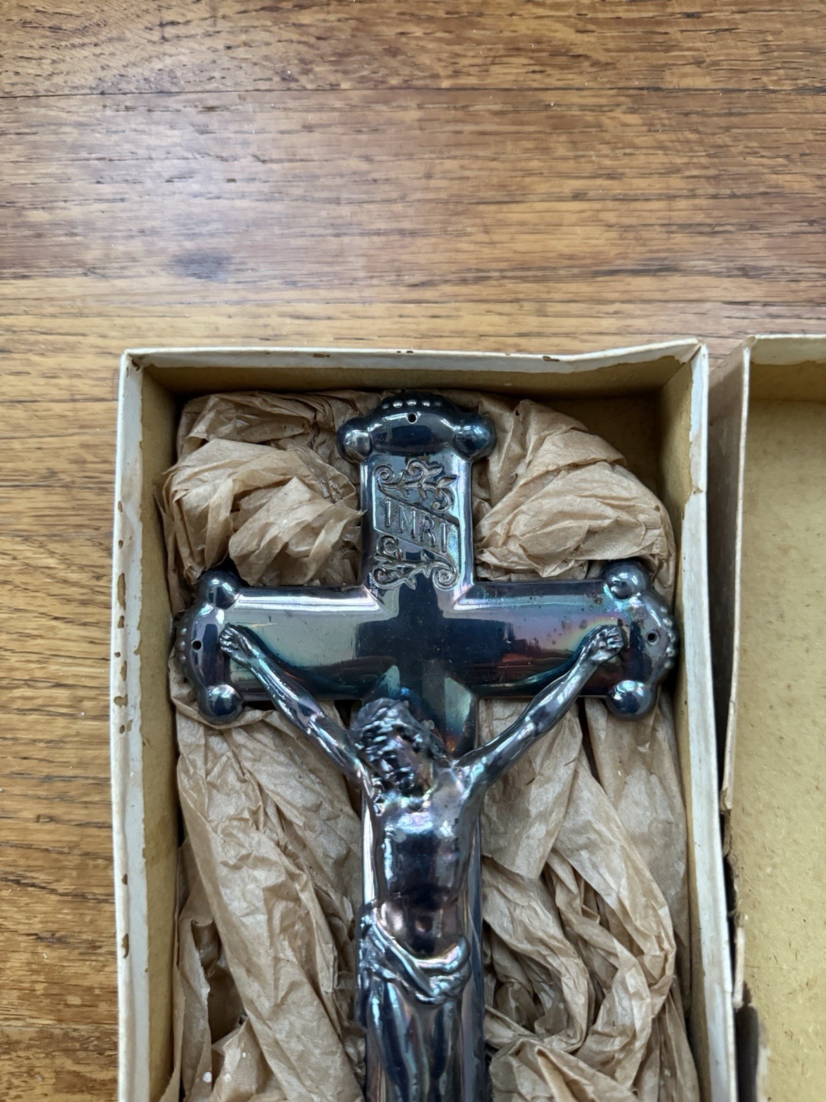 The Morgan Silver Plate Co. Silver Plated Crucifix Casket Ornament In Box