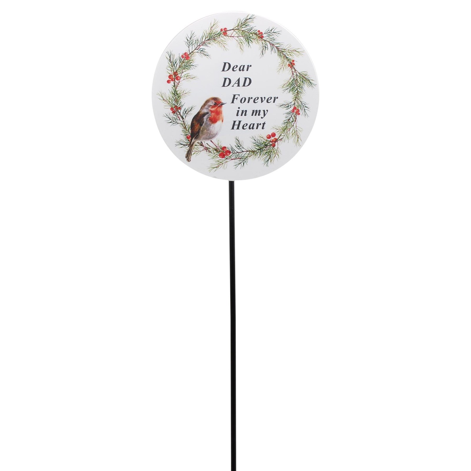 Graveside Memorial Plaque on a Stick with Robin and Wording – Dad