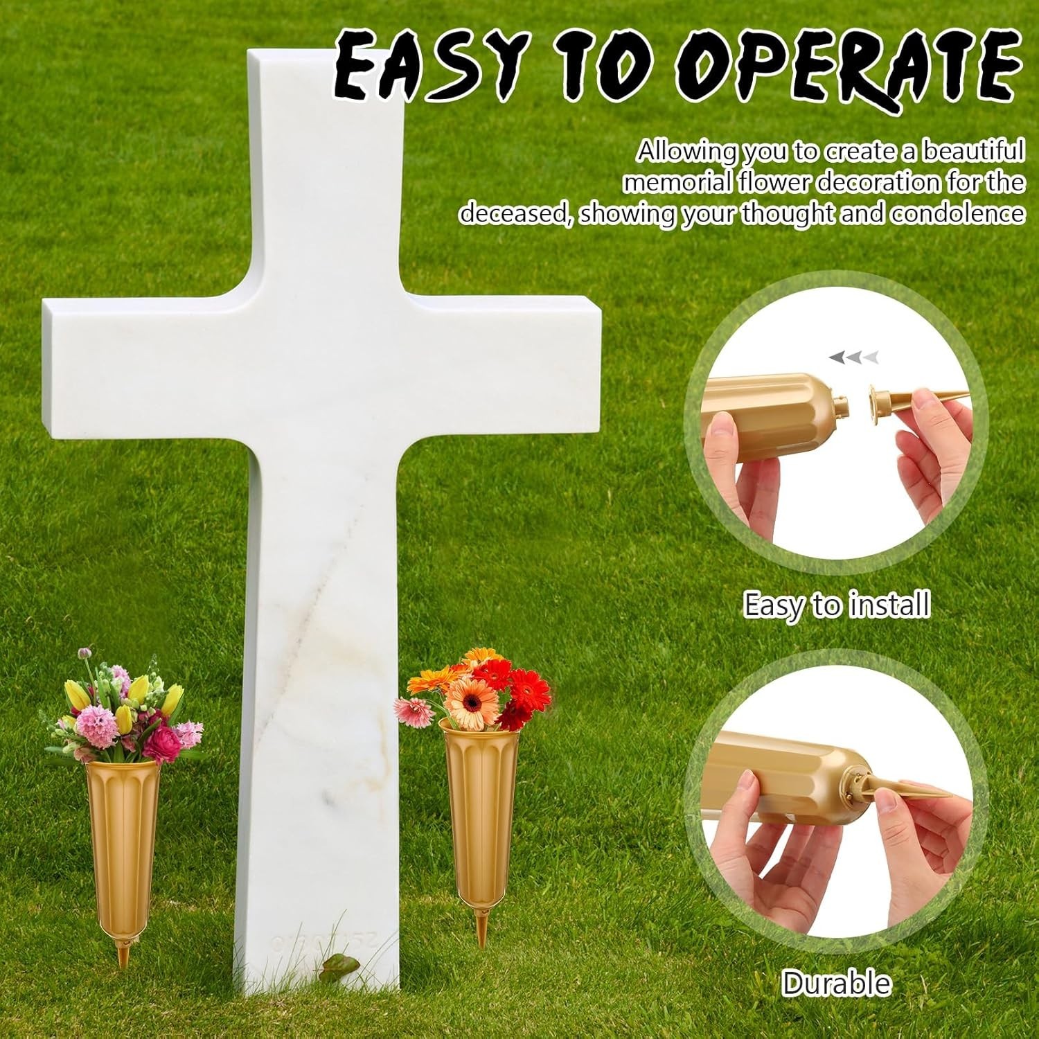 12 Pcs Plastic Cemetery Vases with Spikes Memorial Flower Vase Cemetery Grave…