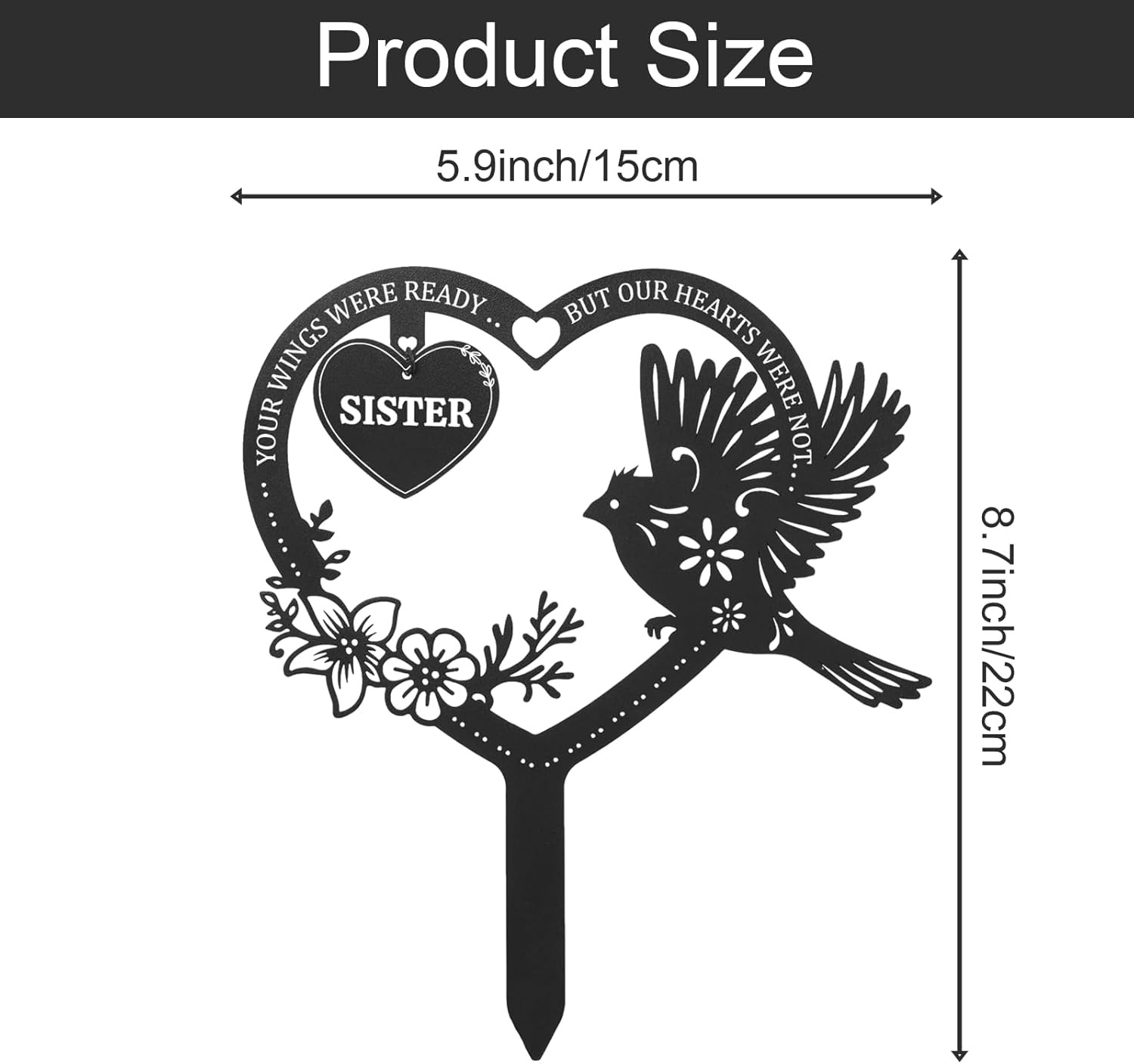 Grave Decorations for Cemetery – Sister Metal Memorial Grave Markers, Heart Memo