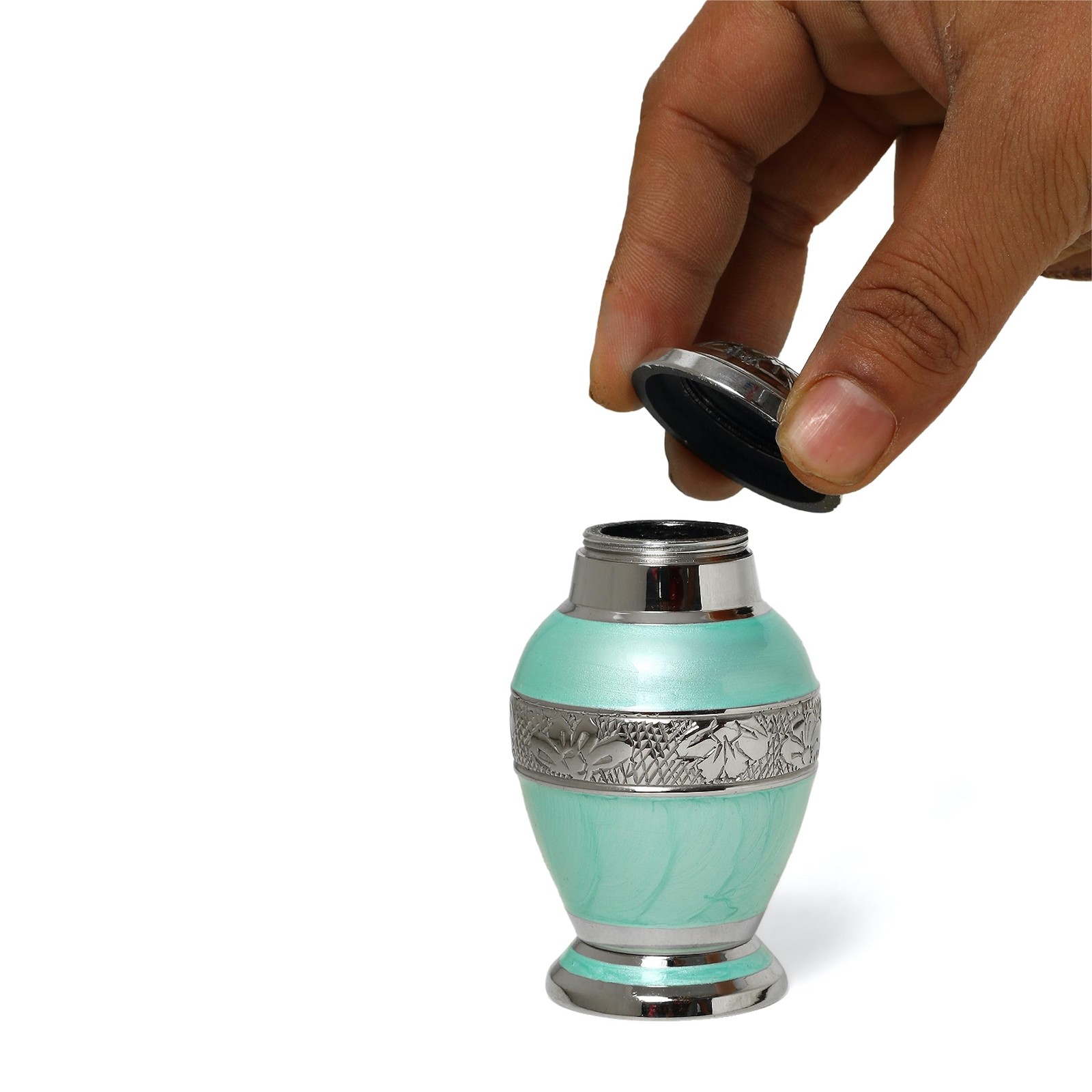 Azure Blue Engraved Small Keepsake Urn for Funeral Ashes Men Women | Ocean Bl…
