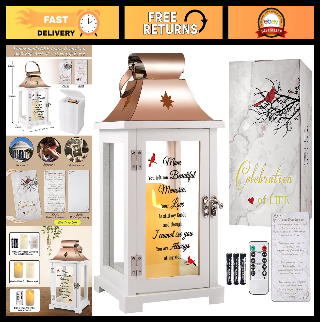 Memorial Lantern for Loss of Loved One, Sympathy Gifts, Bereavement Keepsake, Ce