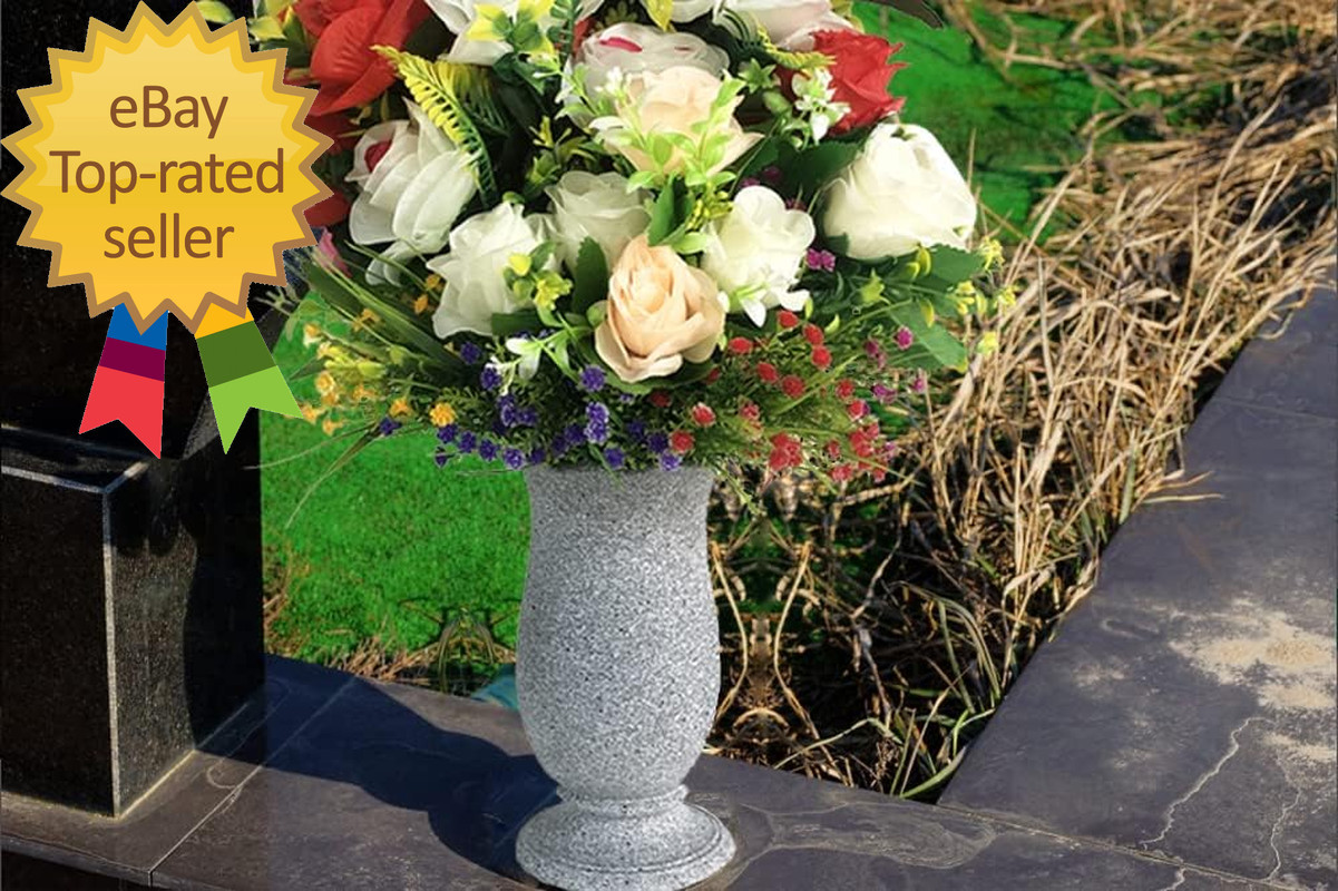 Grave Vase for Cemetery Memorial Grave Decoration Marble Color with Ground