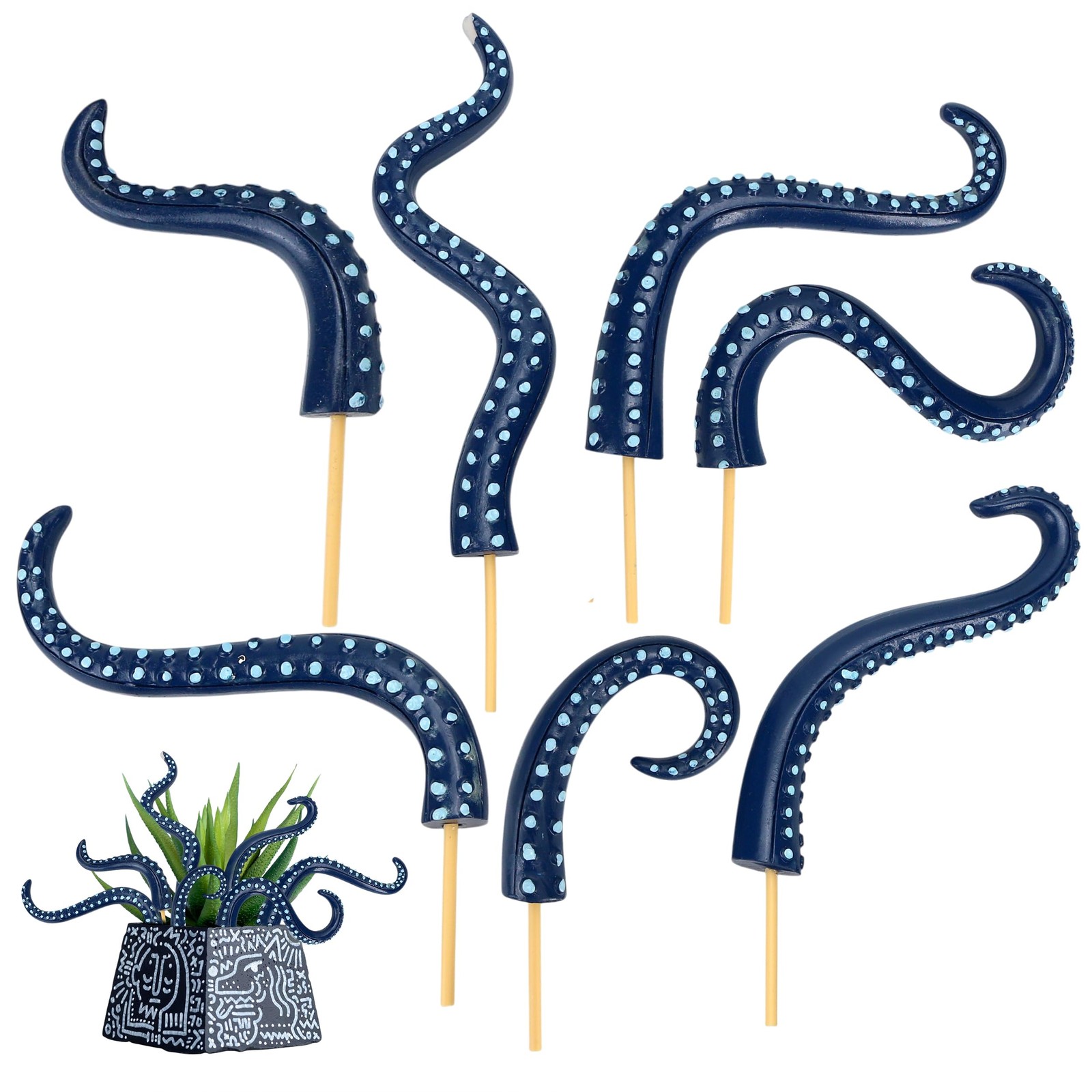 7Pcs Octopus Tentacle Plant Stakes Glow in The Dark Resin Luminescent at Nigh…