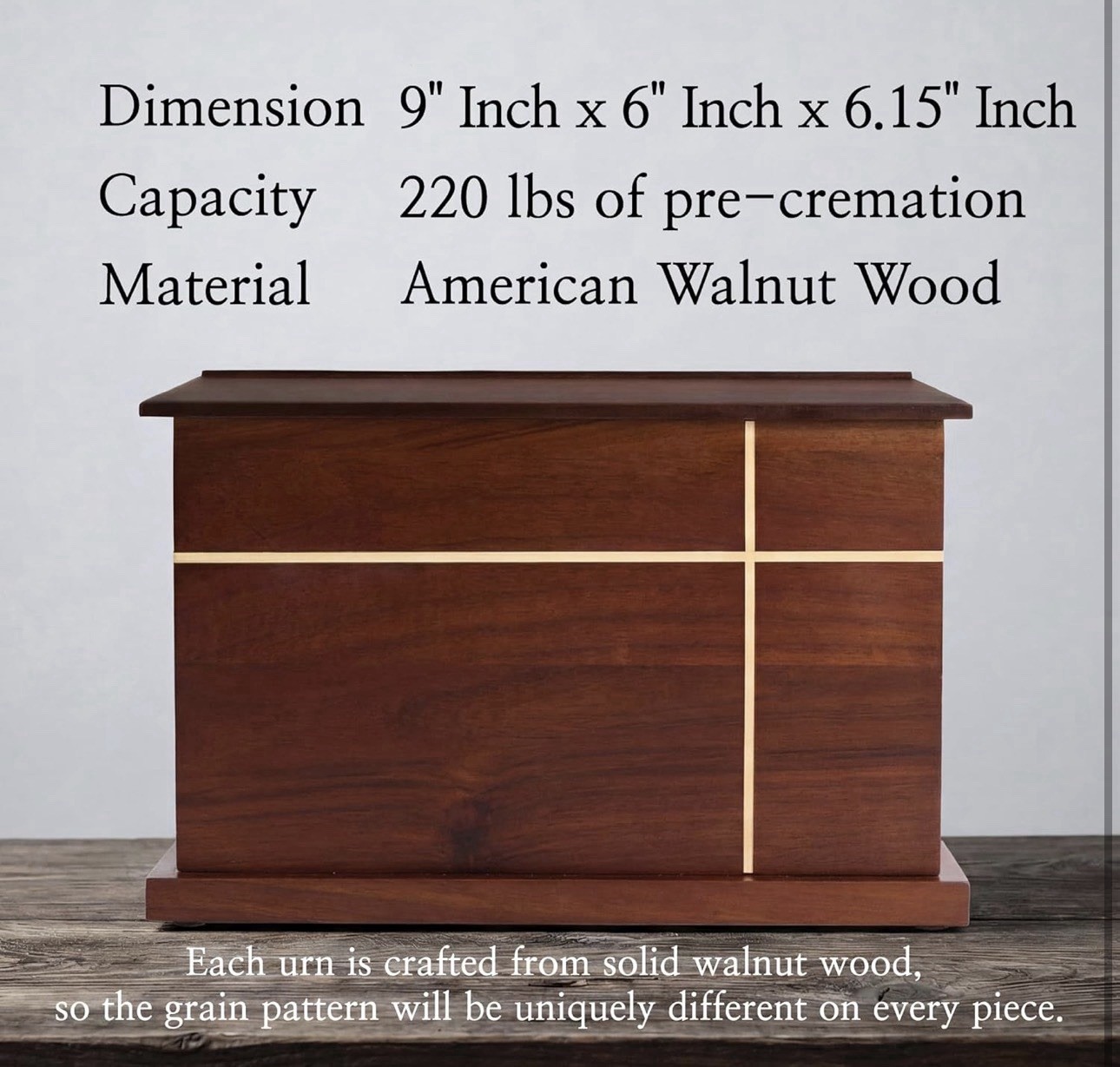Walnut Cross Cremation Urn for Human Ashes Handcrafted Wood Funeral Memorial Box