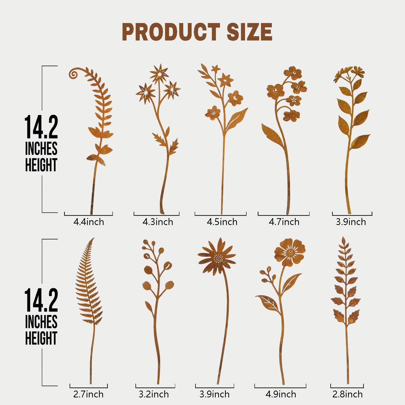 10 Pcs Rusty Metal Flower Garden Stakes,Rustic Metal Fern Leaf Plants,Iron Ar…