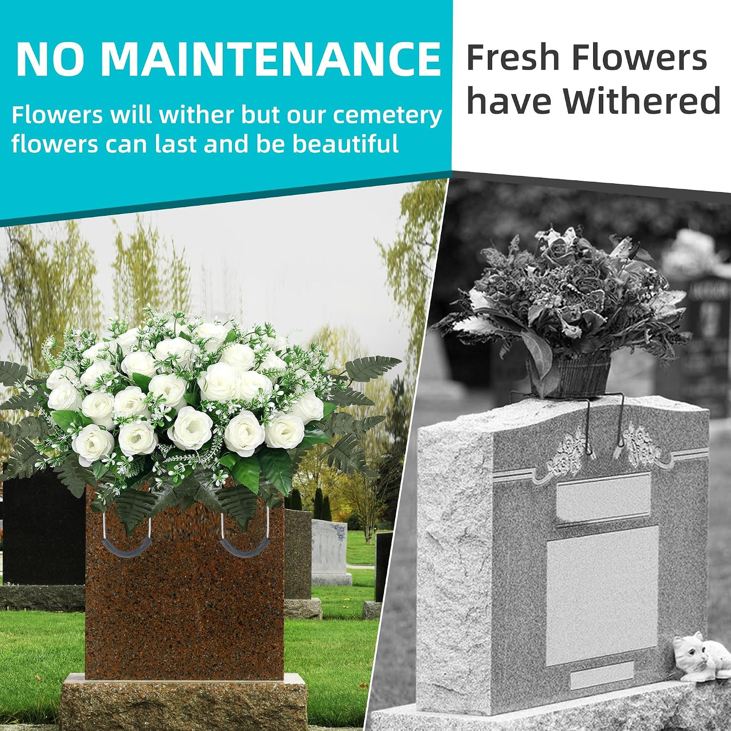 Headstone Flower Saddle,Large Artificial Headstone Flower Saddles for Graves,Cem