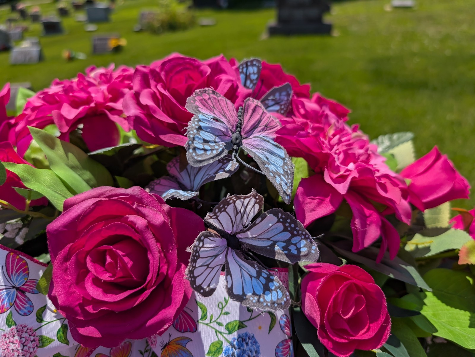 Hot Pink Cemetery Saddle, Memorial Flowers for Grave, Floral Headstone Saddle