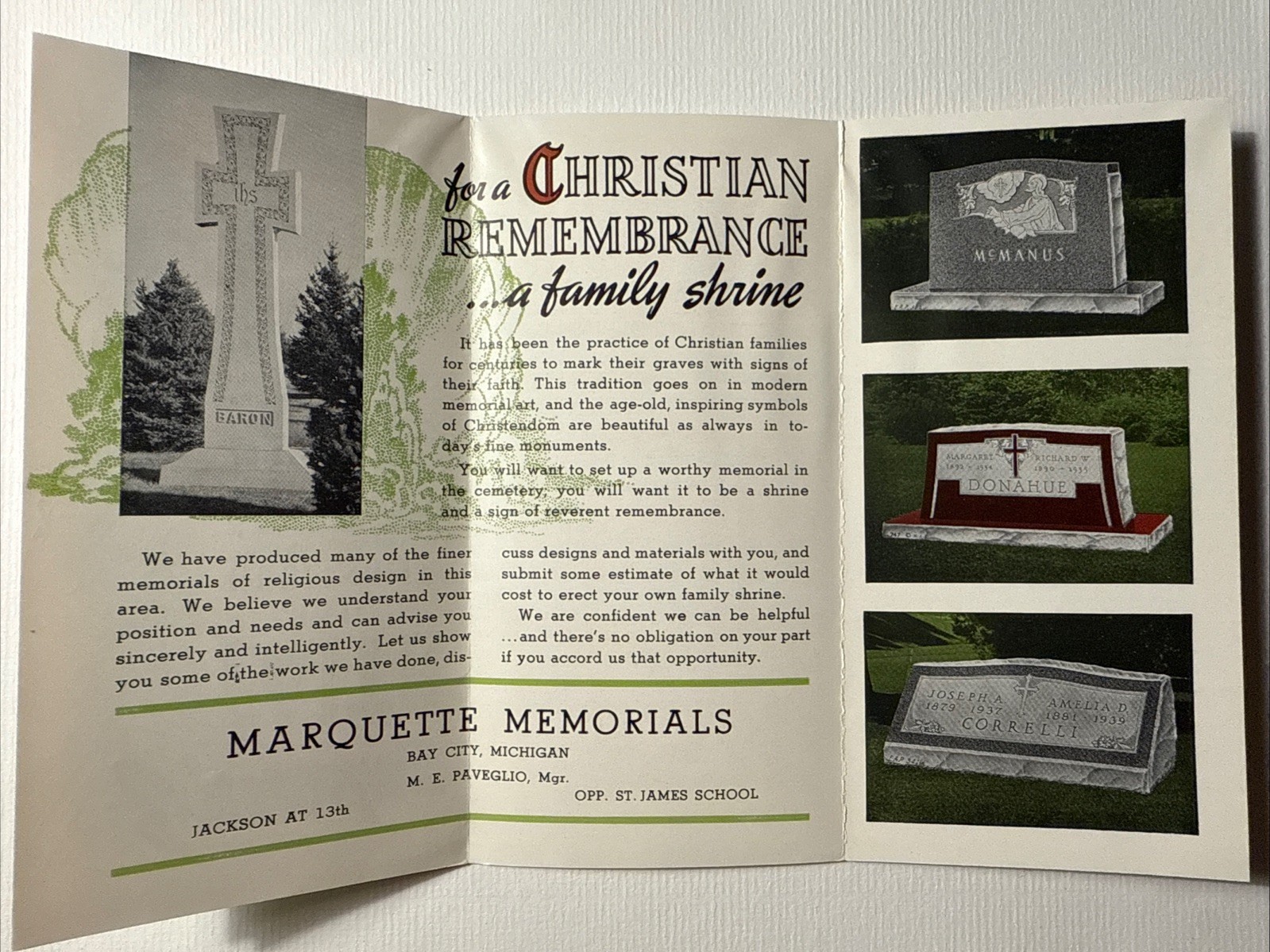 Bay City Michigan Marquette Memorials 1950s Funeral Monuments Vtg Brochure