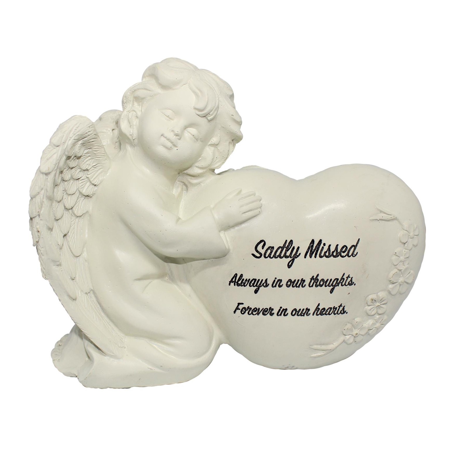 Memorial Cherub Graveside Ornament with Heart 16cm x 13cm – Sadly Missed