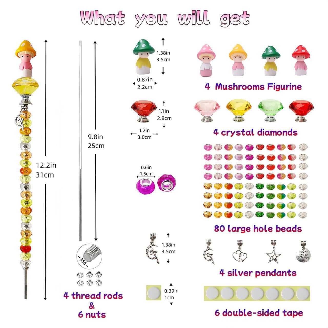 102 Pcs Fairy Garden Outdoor Kit – DIY Fairy Wand Beaded Garden Stakes Decora…