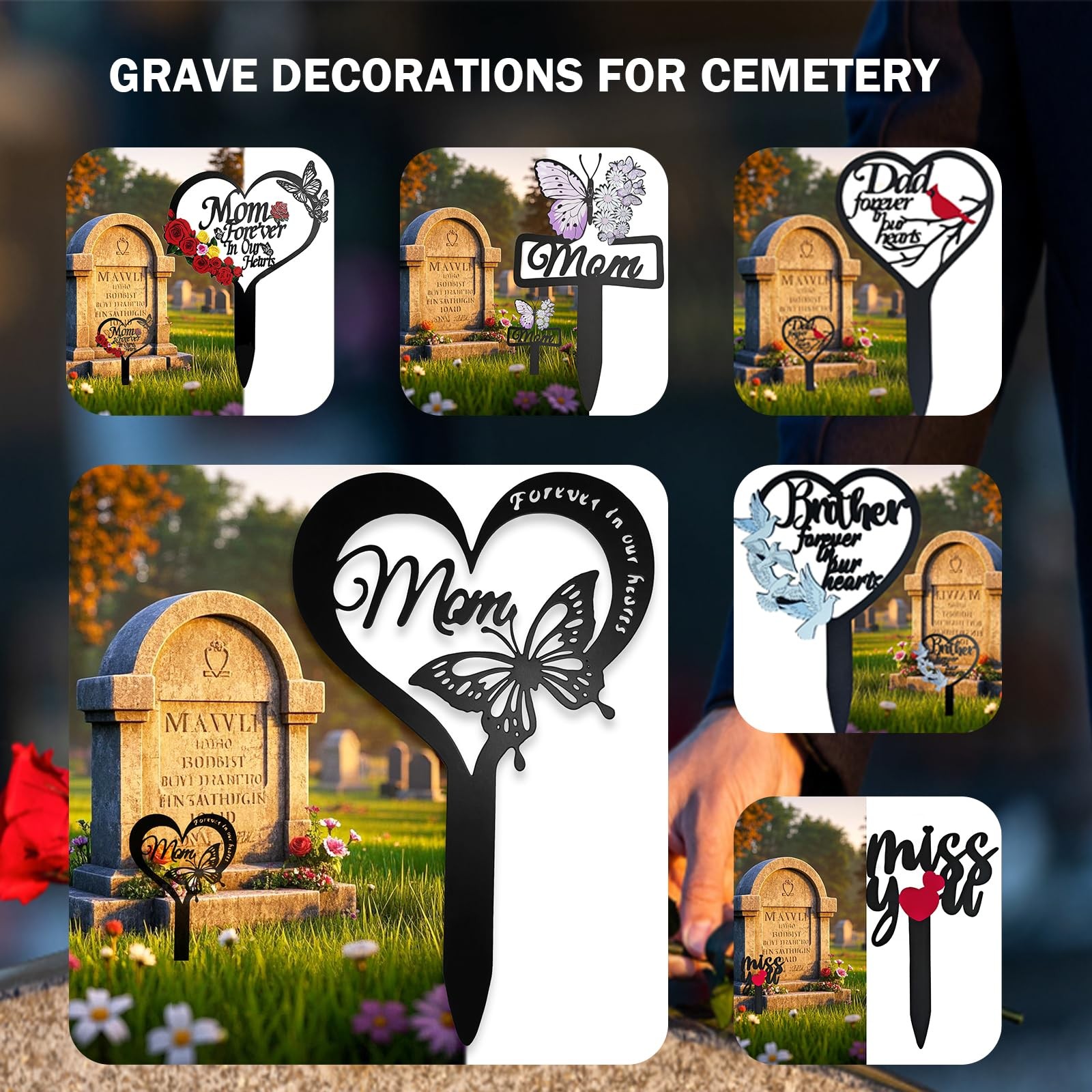 GLYHAOYIZHI Cemetery Decorations for 12.6*7.48*0.04 inches, Black and Red