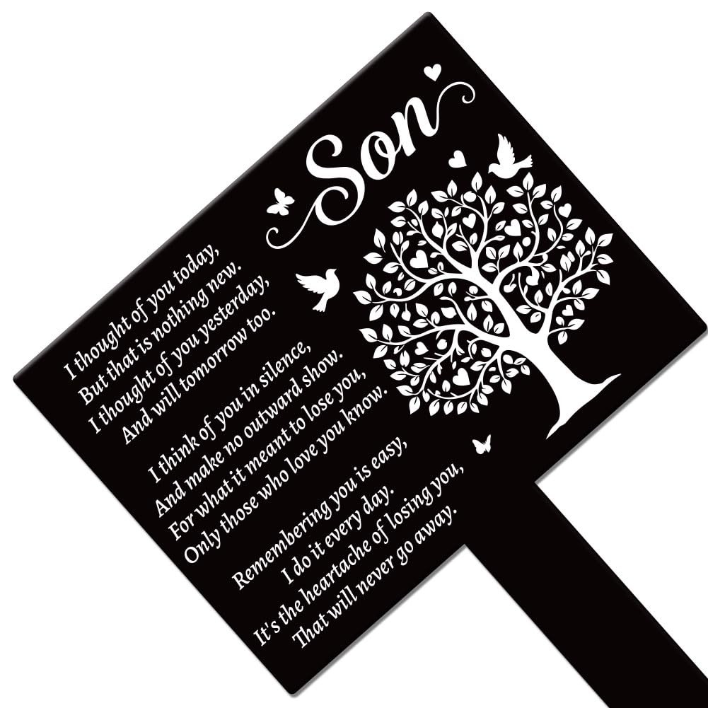 Rectangular Son Tree Garden Stake Tree Birds Memorial Remembrance Son Texts P…