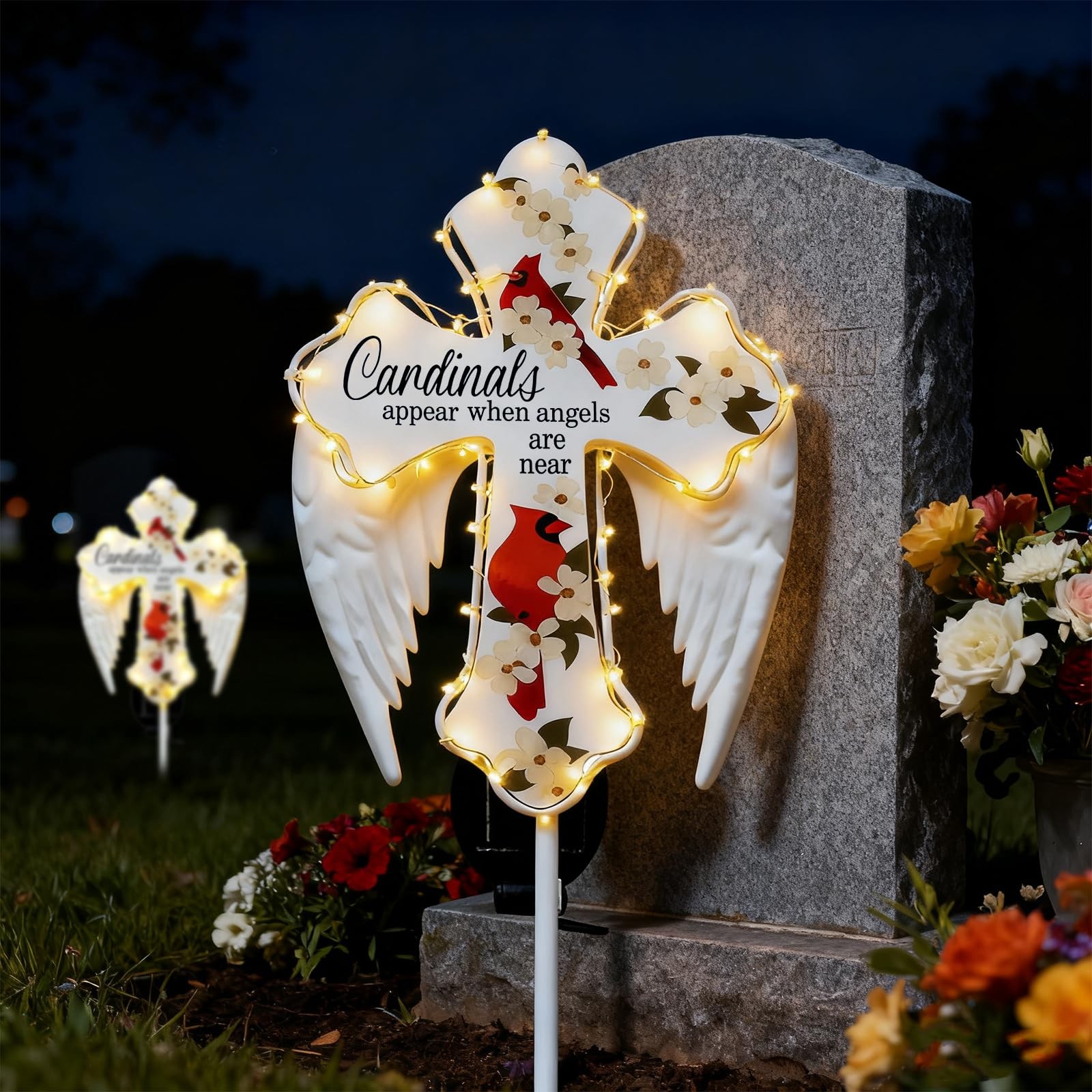 Solar Cross Garden Stake Light, Metal Angel Wings Waterproof Acrylic Solar Ca…