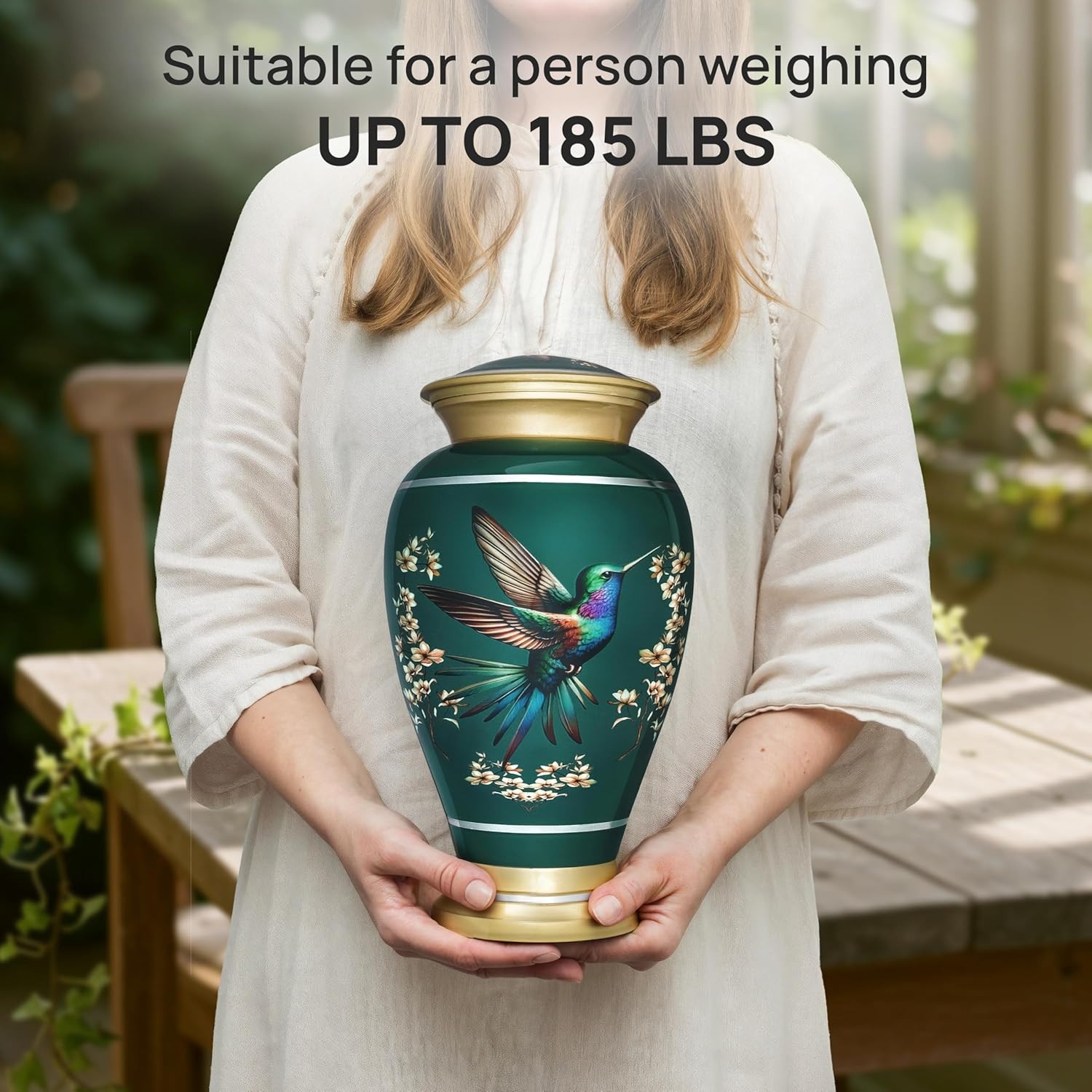 Large Decorative Hummingbird Cremation Urn for Ashes for Women & Men – Green