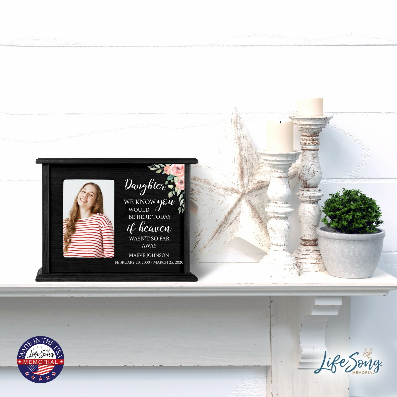 Custom Cremation Urn Box Holds 200 cu in w/ 4×6 Photo – We Know You (Daughter)