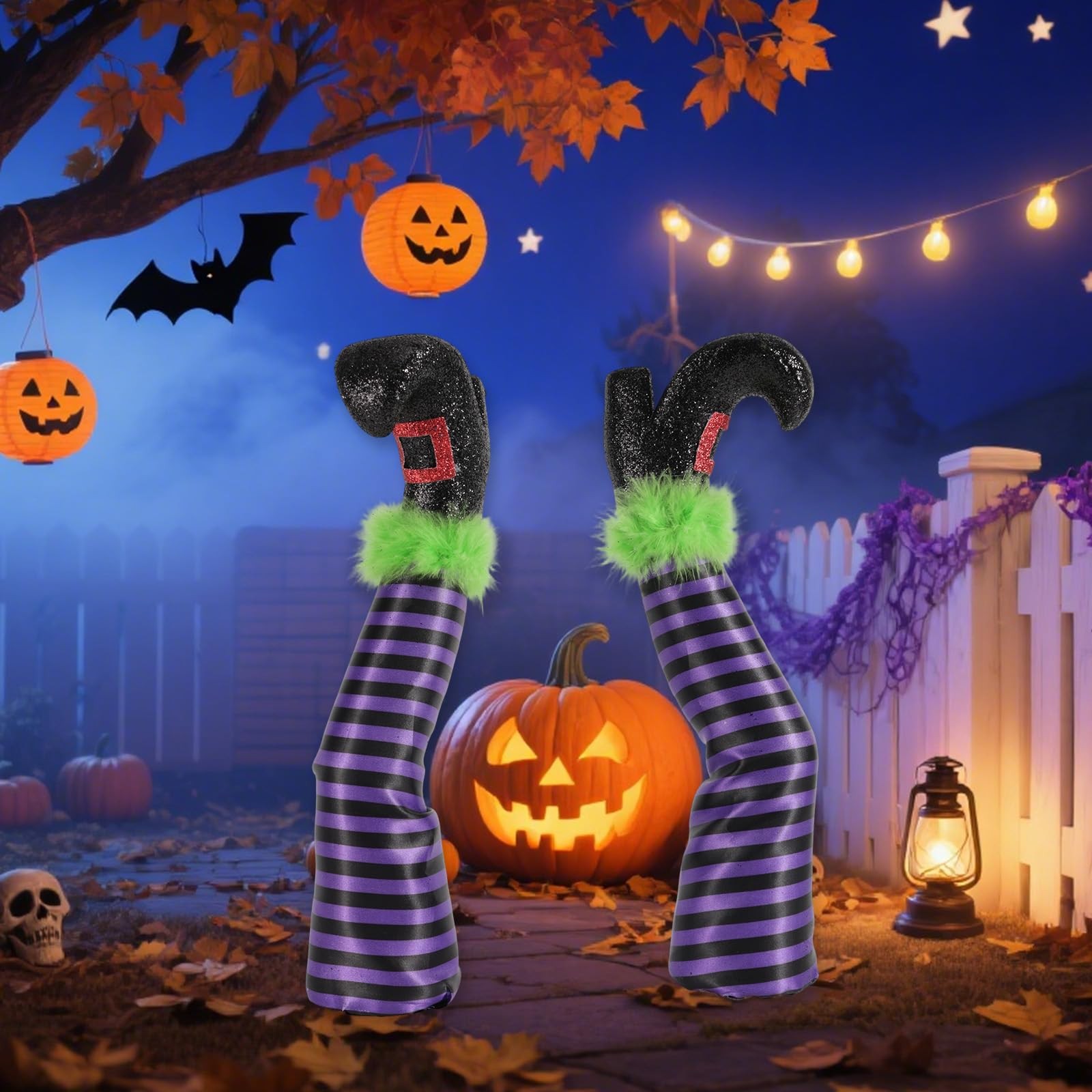 2 Pcs Halloween Witch Leg Decorations with 2 Rods, Upside Down 3D Witch Legs …