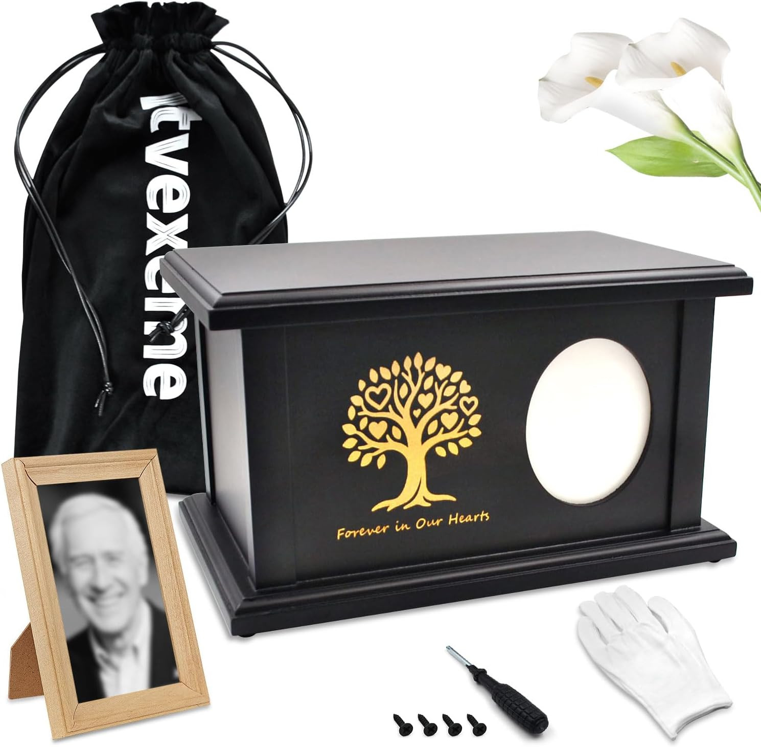 Cremation Urns for Human Ashes Adult Male or Female, Wooden Tree of Life Decorat