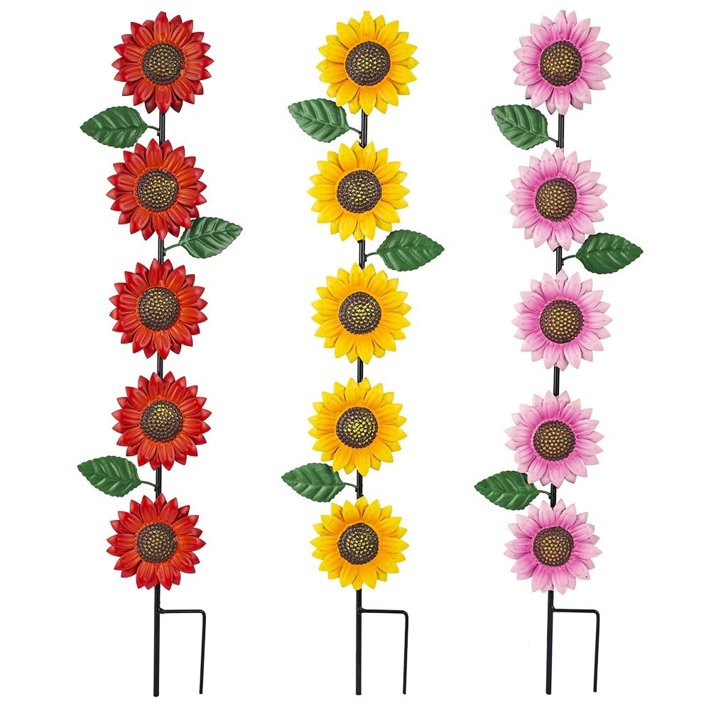 3 Pack Sunflowers Garden Stakes Decor,Metal Yard Art Decorative Garden Stakes…