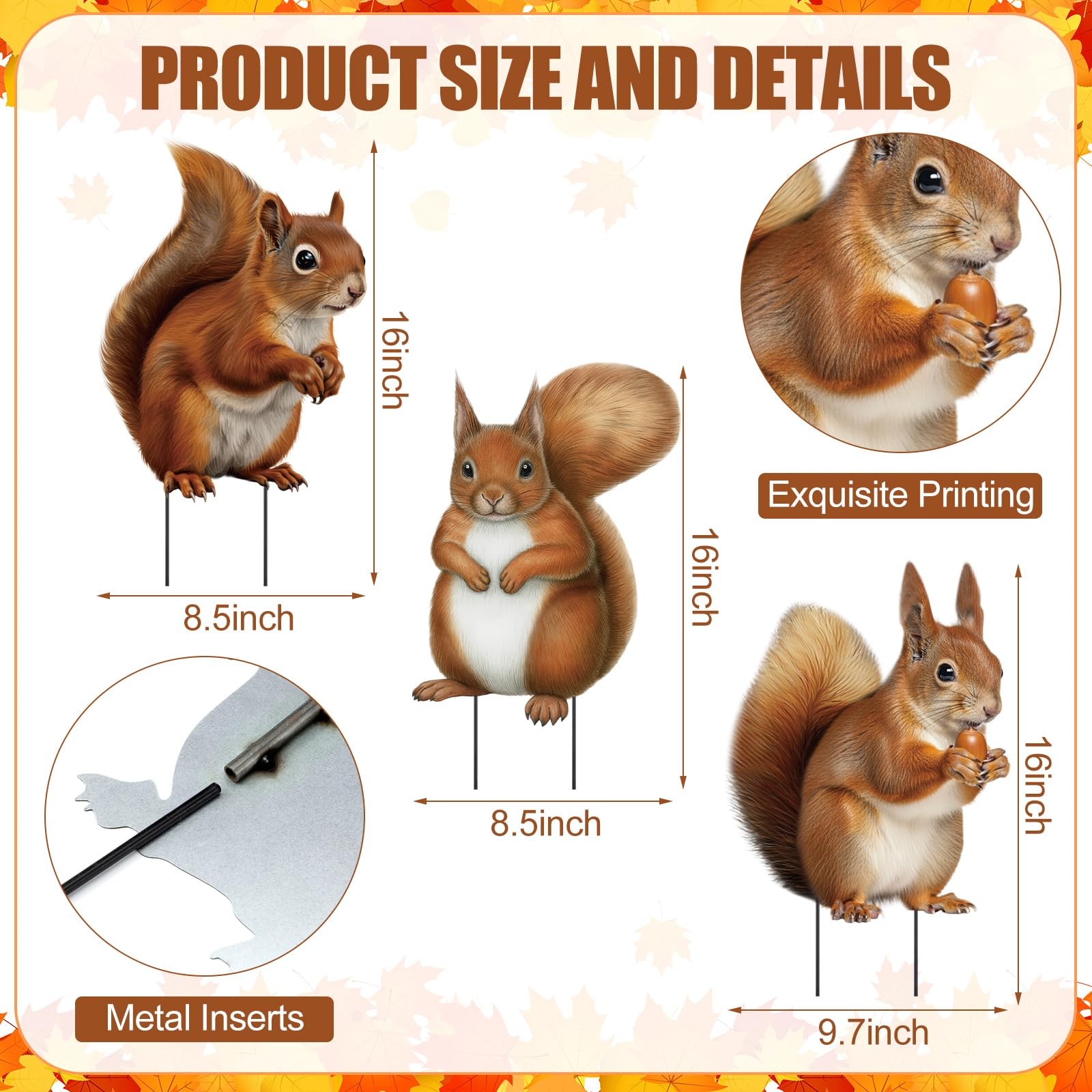 3 Pack Metal Squirrel Garden Stakes Spring Summer Outdoor Decorative Woodland…