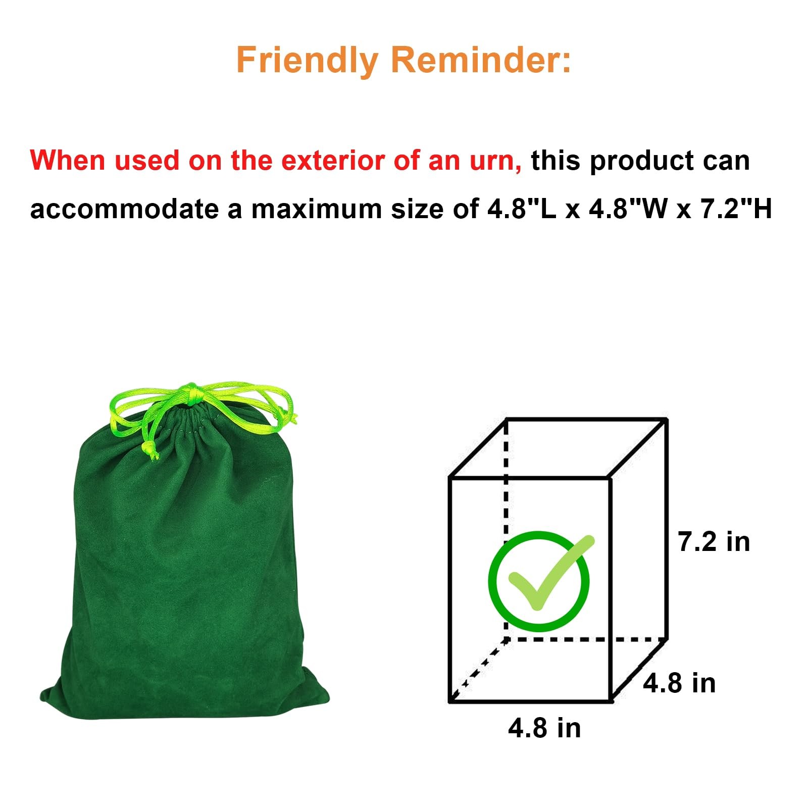 Green Velvet Cremains Urn Bag for Human Ashes – For Use Inside the Urn – Size…