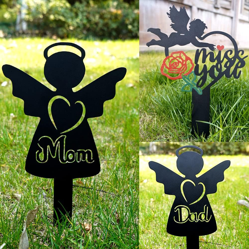 Memorial Grave Markers Angel Metal Stake,Christmas Cemetery Memorial Stake for M