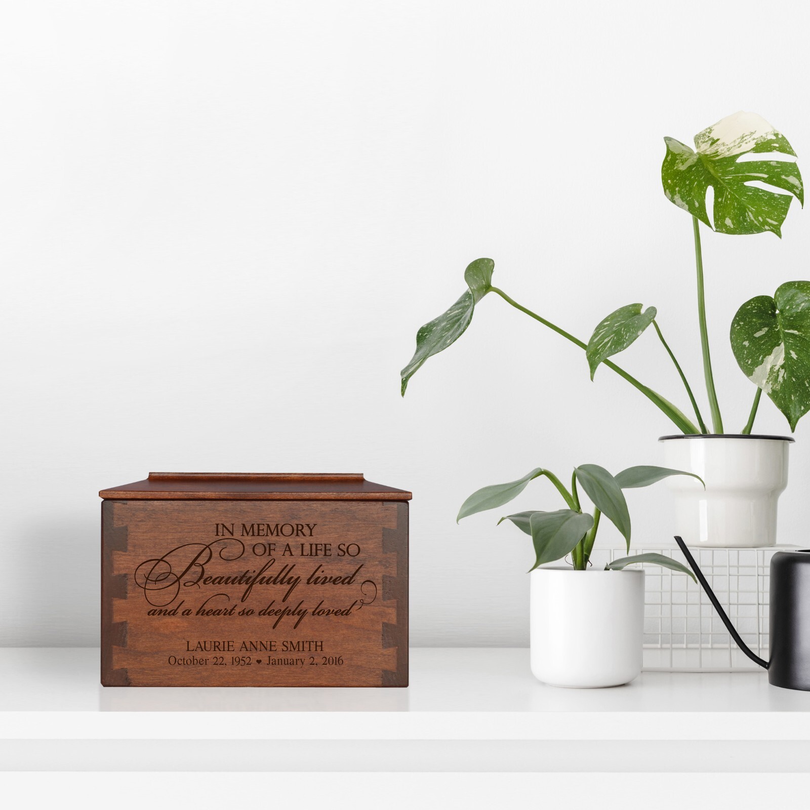 Custom Engraved Dovetail Cremation Urn Box for Human Ashes 7.75″ In Memory of A