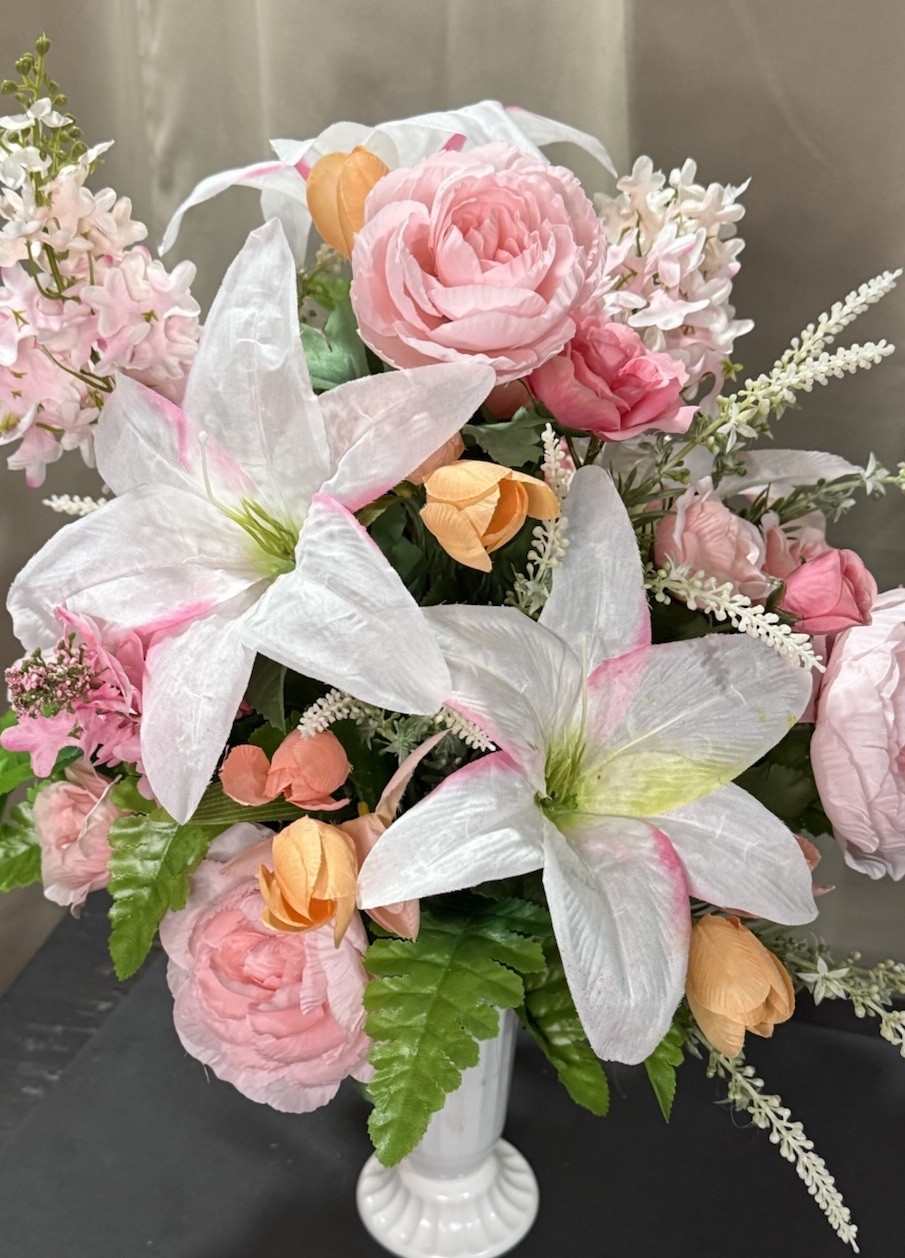 Cemetery Flowers For Spring Sympathy Grave Artificial Arrangement Pink And White