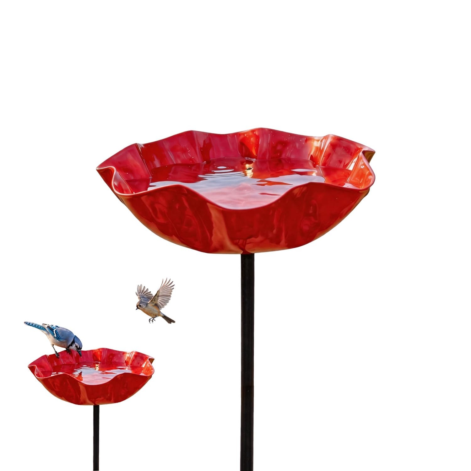 Metal Flower Garden Stakes with Bird Bath & Bee Watering Station – Colorful B…