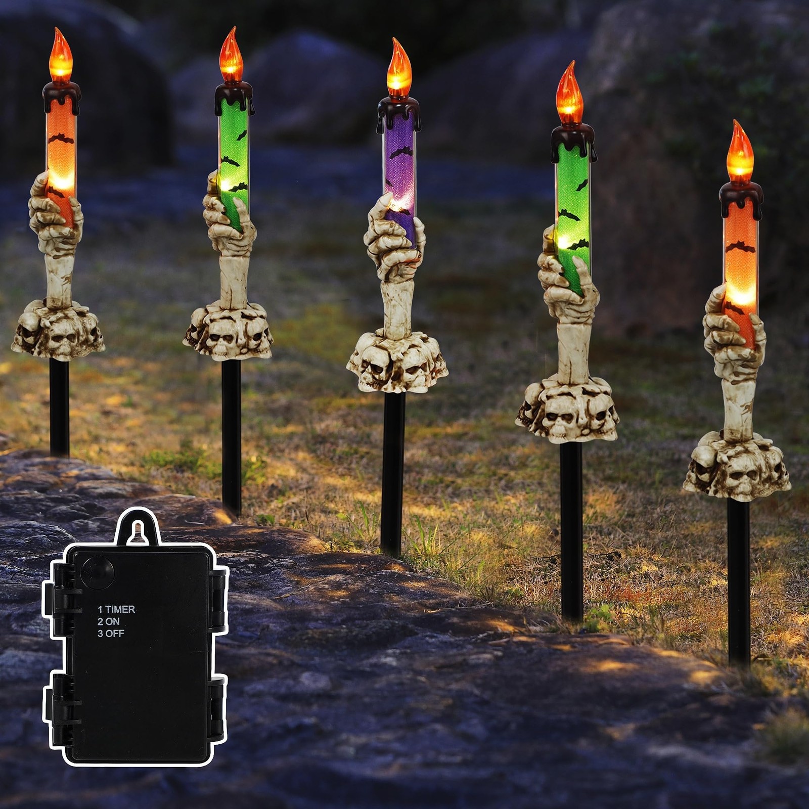 Halloween Decorations, 5 Pack Tabletop Candle Lights with Skeleton Ghost Hand…